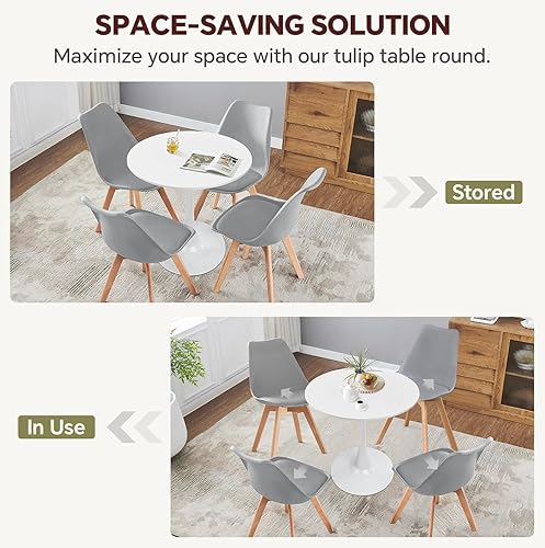 Miniatura 4 de Mesa de comedor redonda de tulipán blanco de 27.5 pulgadas para espacio pequeño, mesa de cocina moderna con base de pedestal para 2-4 personas,