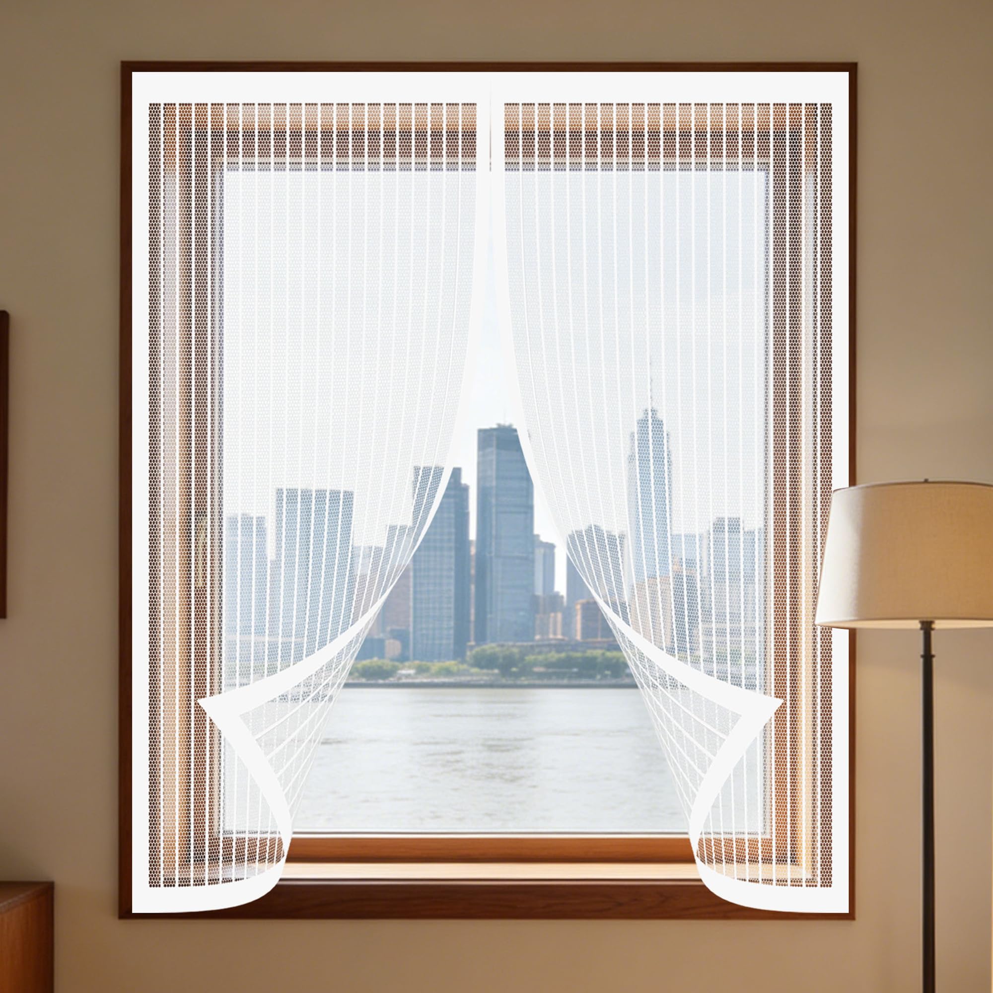 Magnetic Fly Screen Window Adjustable 65 x 95 cm Selfadhesive Tape DIY Fly Screen for Windows Easy Installation for Windows Doors and Patio Screens, White