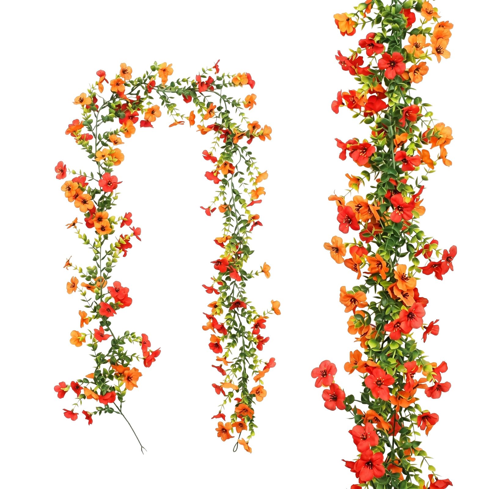 HUANYO Artificial Flower Garland 2PCS 5.9FT Double Color Fake Flower Vines Silk Flowers Hanging Artificial Flowers Decoration for Wedding Arch Party Home Garden Wall Decoration (tangerine peel)