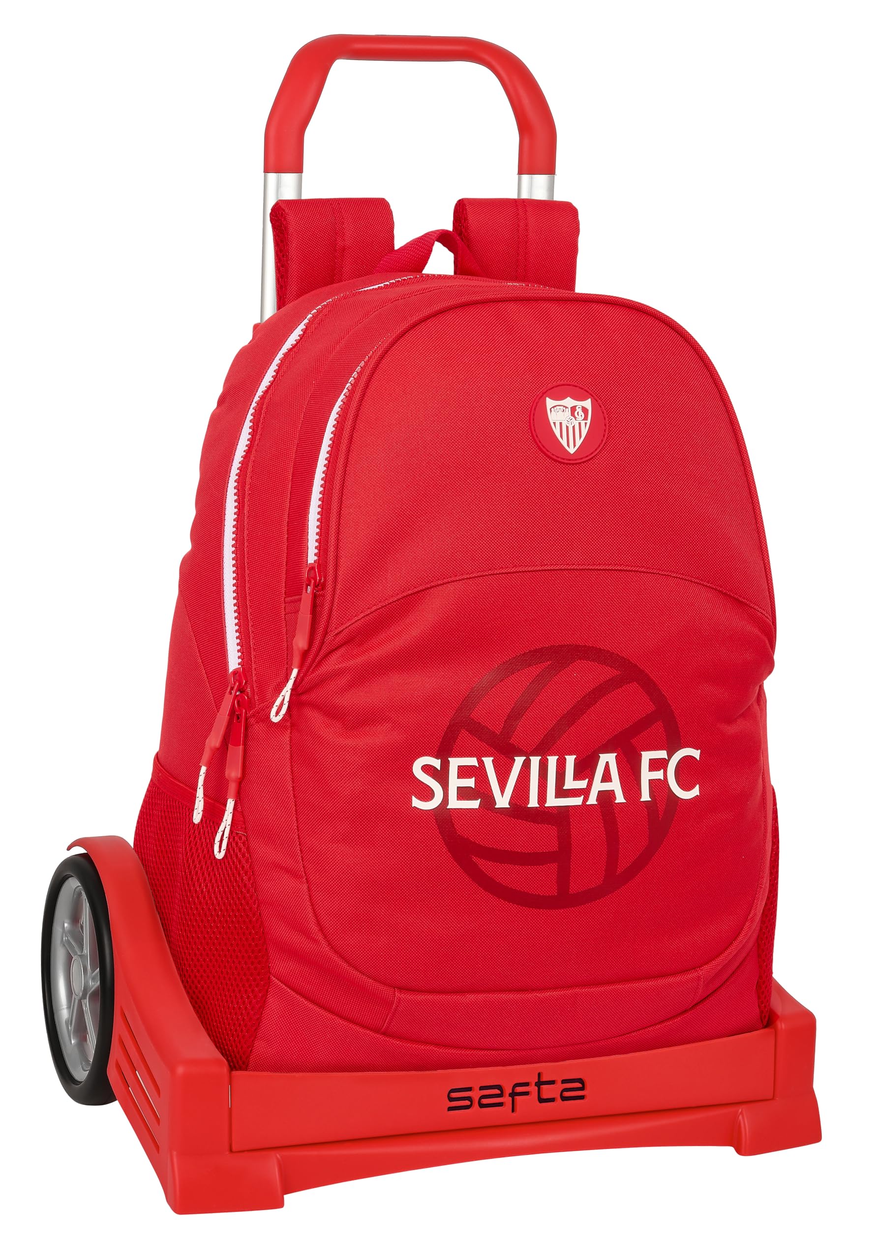 Safta SEVILLA FC - Mochila Escolar, Espalda Ergonómica, con Carro Evolution, Ideal para Niños de Diferentes Edades, Cómoda y Versátil, Calidad y Resistencia, 32x16x44 cm, Color Rojo