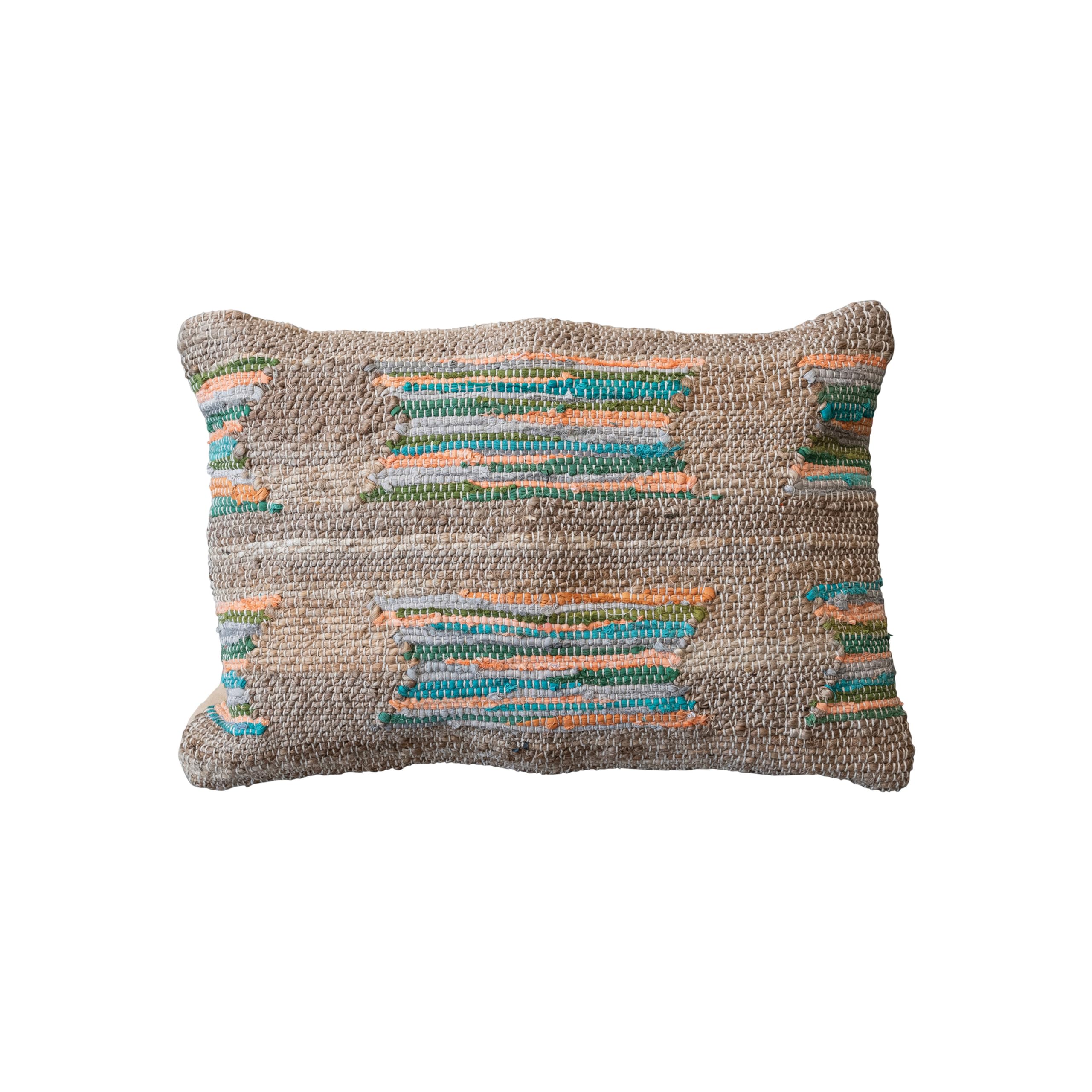 Creative Co-Op Hand-Woven Jute and Cotton Chindi Lumbar Pillow, Multicolor