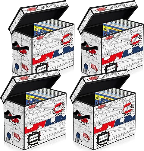 REDSHELL Caja de almacenamiento de cómics con tapa adjunta, contenedores de almacenamiento de tela plegables con asas de 15 x 7.8 x 11.4 pulgadas,