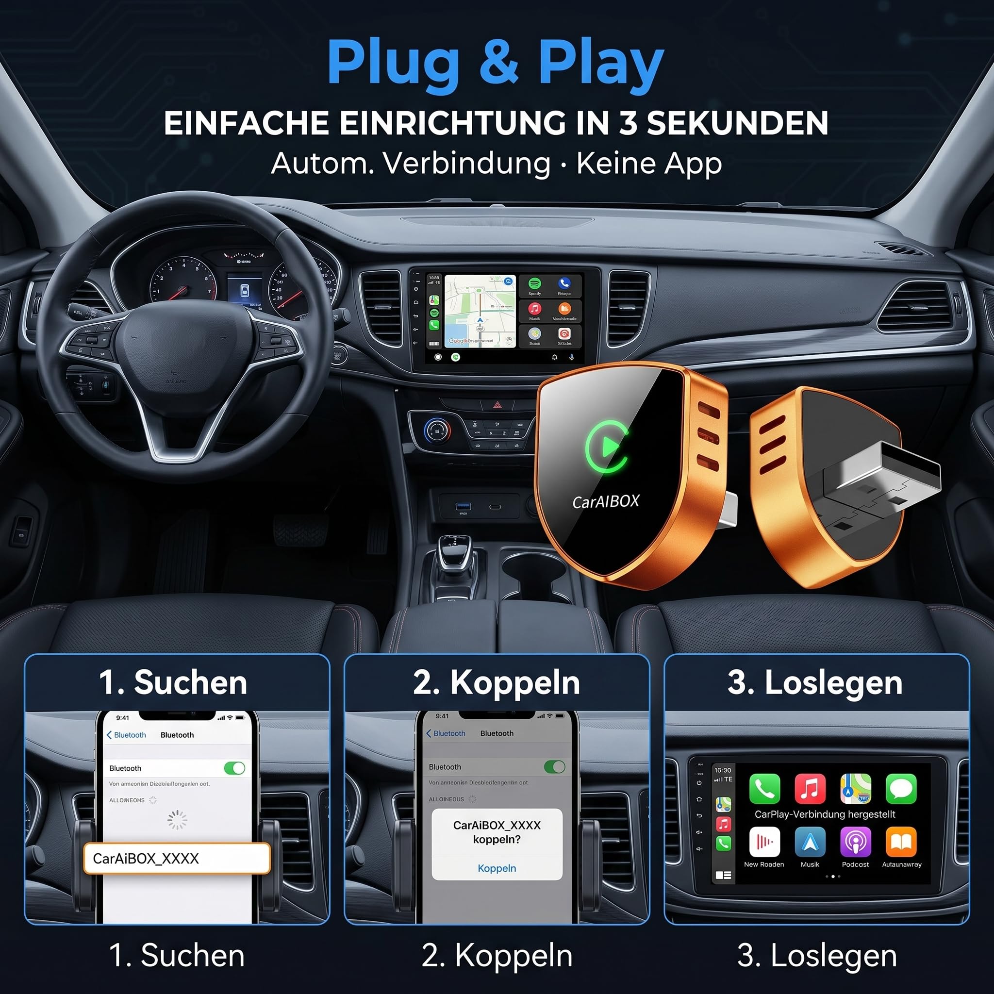 2026 2 w 1 bezprzewodowy adapter CarPlay i Android Auto, Shield Metal Shell, ultra-szybkie WiFi 6 Zero Delay Dongle, automatyczne połączenie (USB/C), tytanowy pomarańczowy