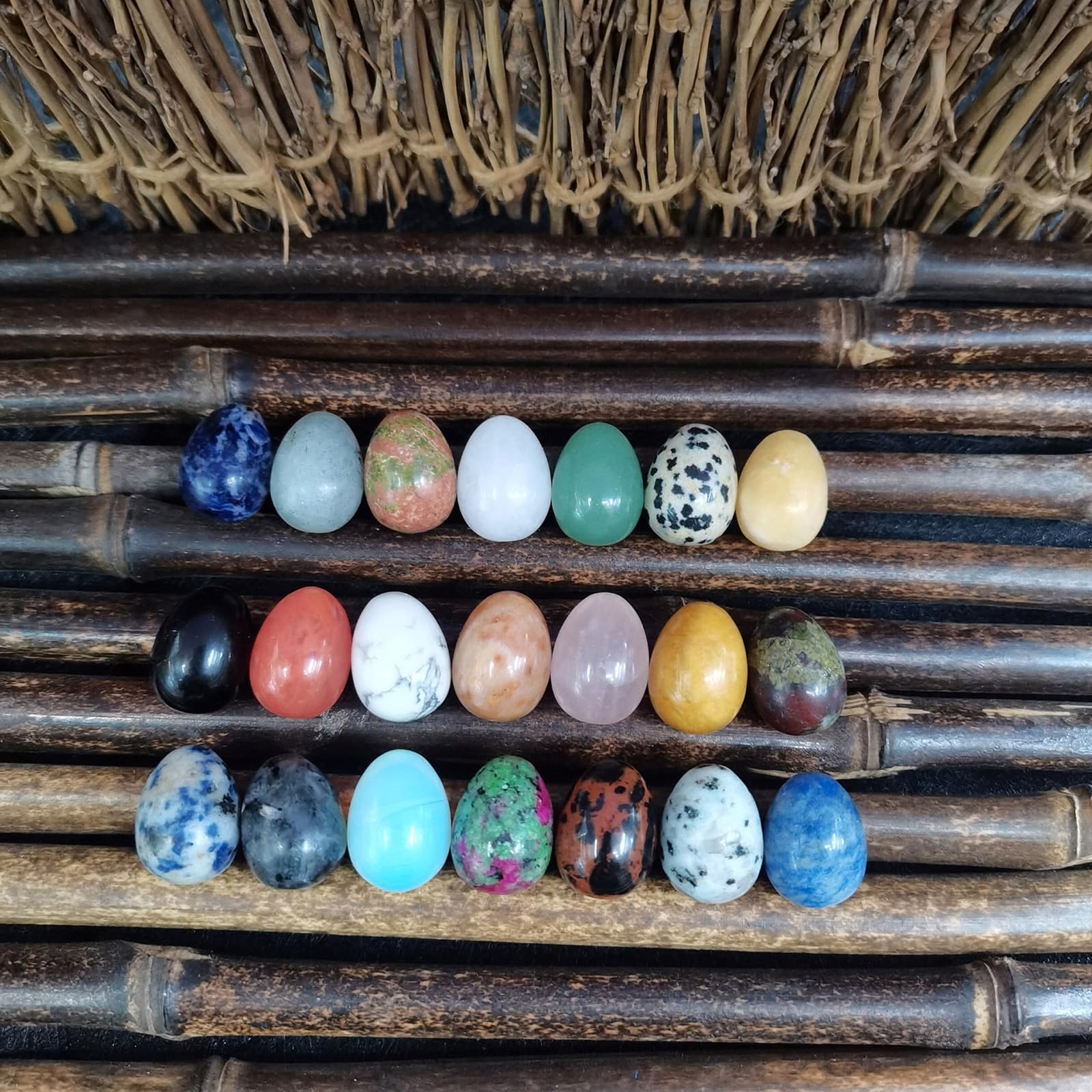 Trommelstein-Set, bunte Kristalle, Eier, Naturstein, Ostereier, Edelsteine, polierte Sorgensteine, Ornament, 20 Stück