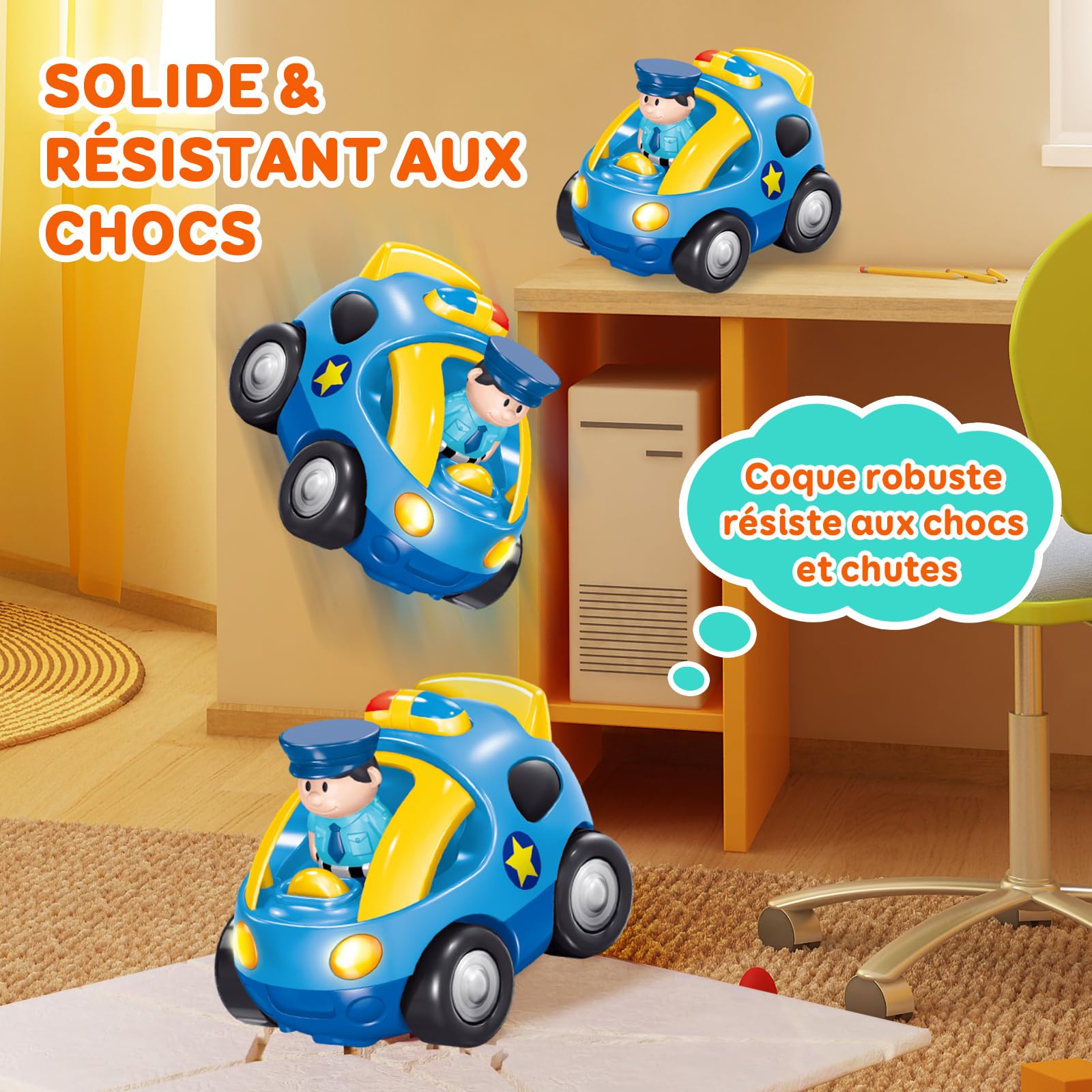 Pup Go Radiocommandee pour Enfant 2 3 Ans, Cadeau Noel pour Garcon, avec Musique Et Lumières, Telecommandé 2 Ans avec 2 Poupées，La Première Voiture Télécommandée d'un Jeunes