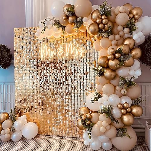 Telón de fondo cuadrado brillante para pared, paquete de 24 paneles de lentejuelas para pared, fondos de Tiktok champán para boda, aniversario,