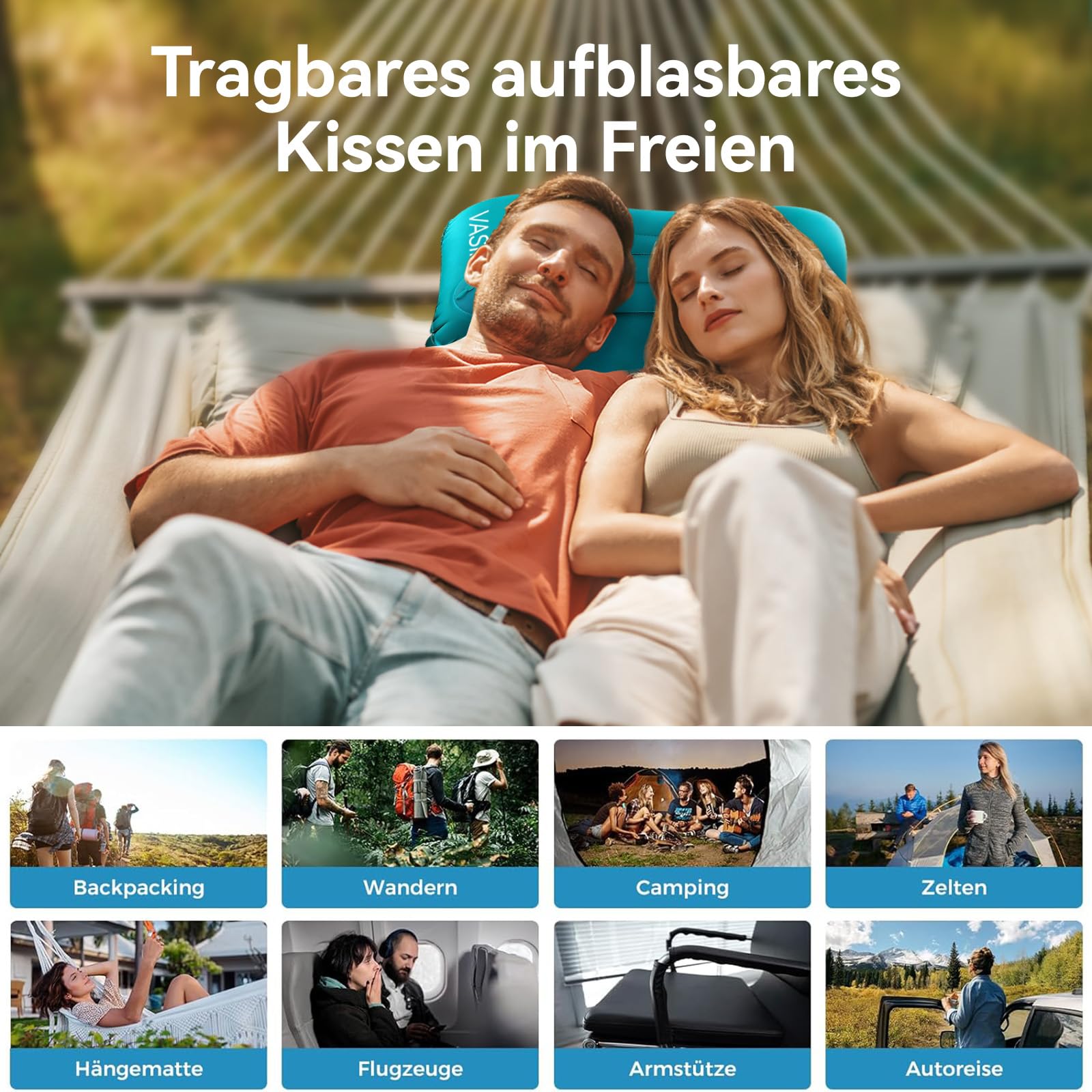 VASIN Oreiller Gonflable Camping 2 Pièces Portable Voyage Ultra Légers Ergonomie Coussin Plage Facile à Gonfler