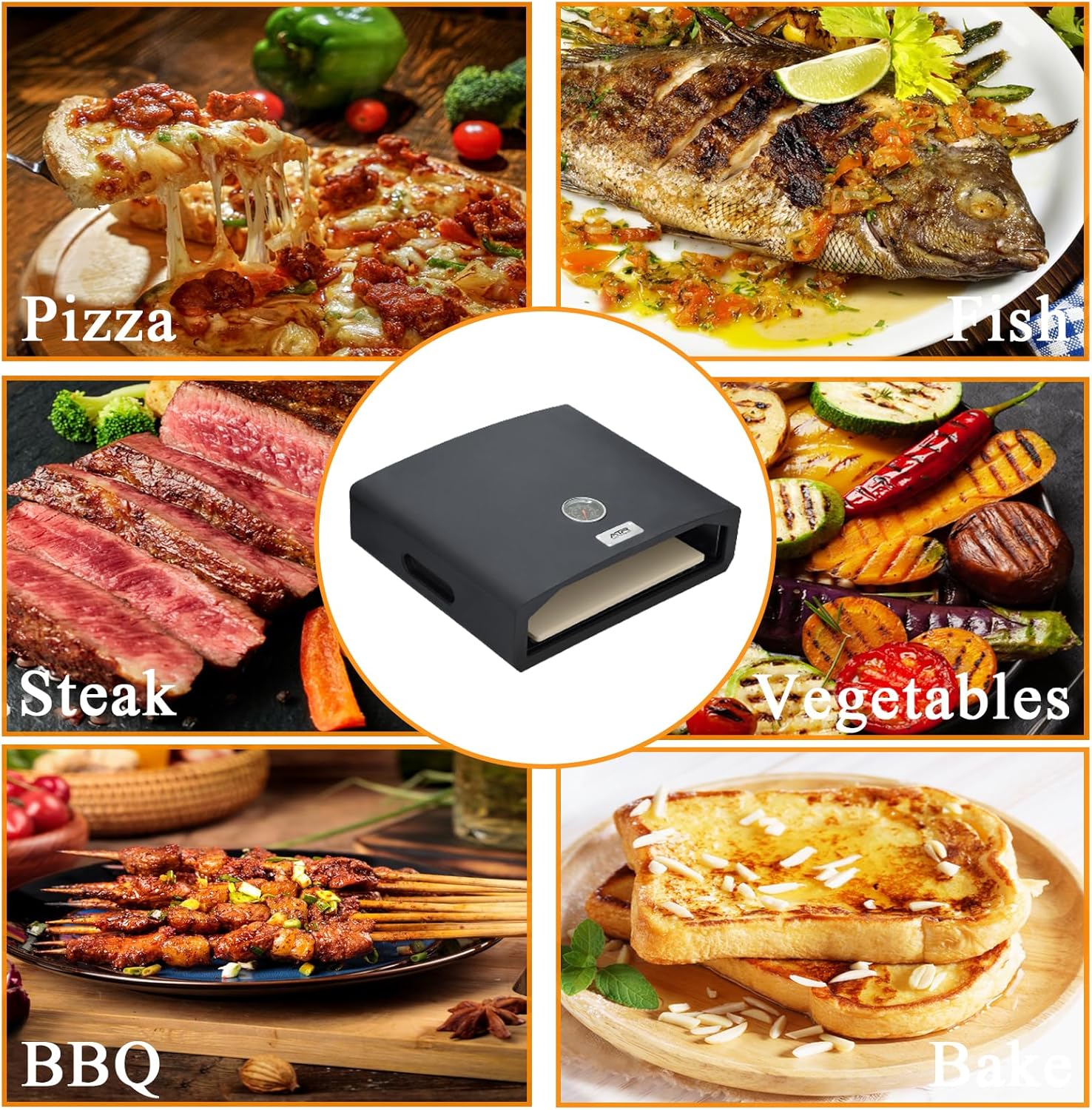 ATR ART TO REAL Outdoor Pizza Oven for Grill, Grill Top Pizza Oven with Temperature Gauge, Portable Pizza Maker Machine for Backyard Home BBQ Charcoal Grill