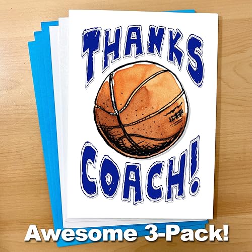 Miniatura 6 de Play Strong Juego de 3 tarjetas de felicitación de agradecimiento (5 x 7) de agradecimiento con texto en inglés "Thanks Basketball Coach You're