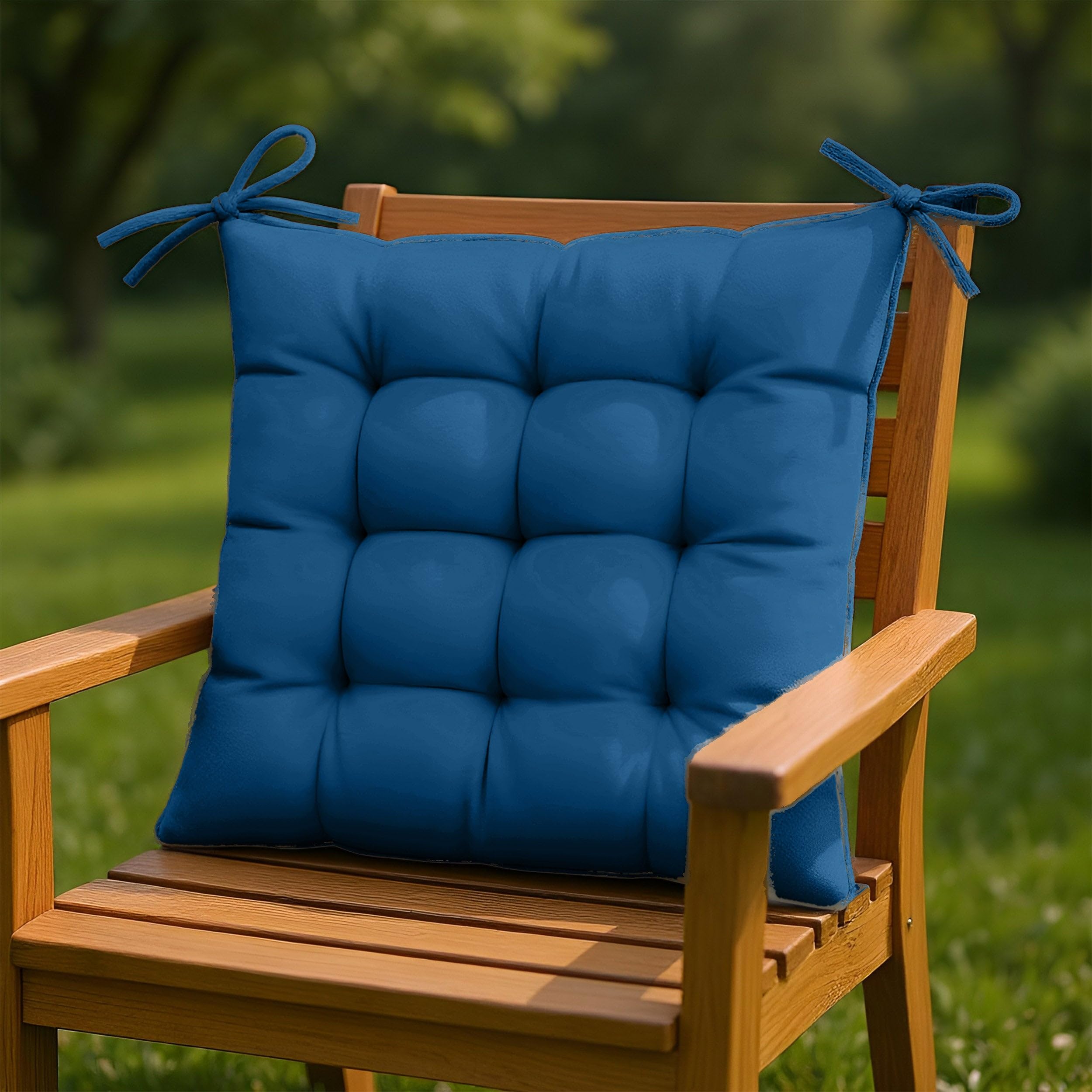 Déco Arts Coussin de Chaise - Lot de 4 Coussins Carrés avec Attaches pour Chaises Intérieur ou Extérieur - Polyester 65% & Coton 35% - Galette Certifiée Oeko-TEX - 40 x 40 cm, 380 g, Bleu petrole