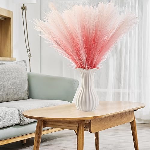Miniatura 7 de Decoración de hierba de pampa rosa, 30 piezas de 17 pulgadas de hierba de pampa sintética, arreglo floral de pompas y relleno de jarrón para