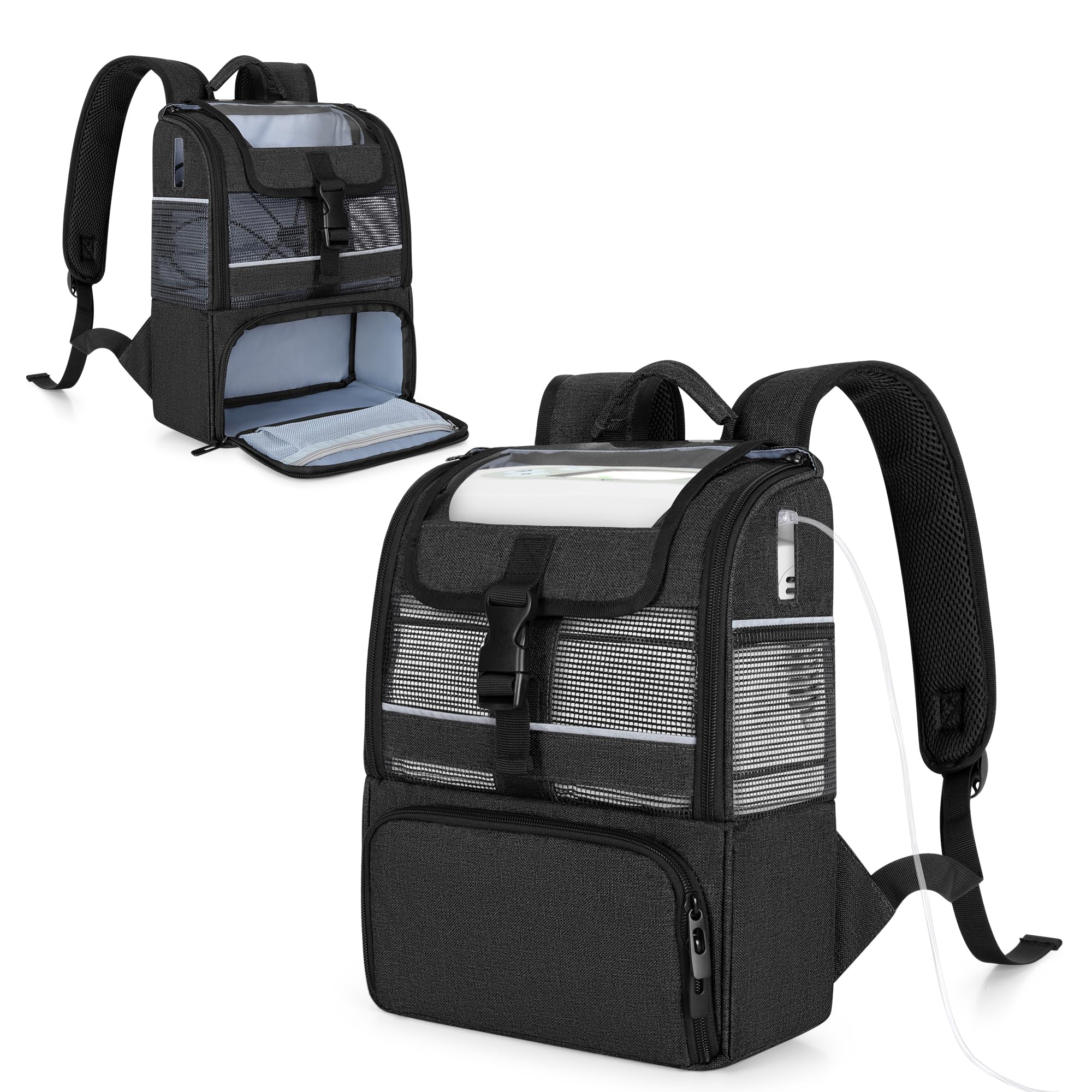 CURMIO Sac à dos pour concentrateur d'oxygène, Sac de transport léger pour machine à oxygène compatible avec Rhythm Healthcare P2 P2-E6 P2-E7 (Sac Uniquement), Noir