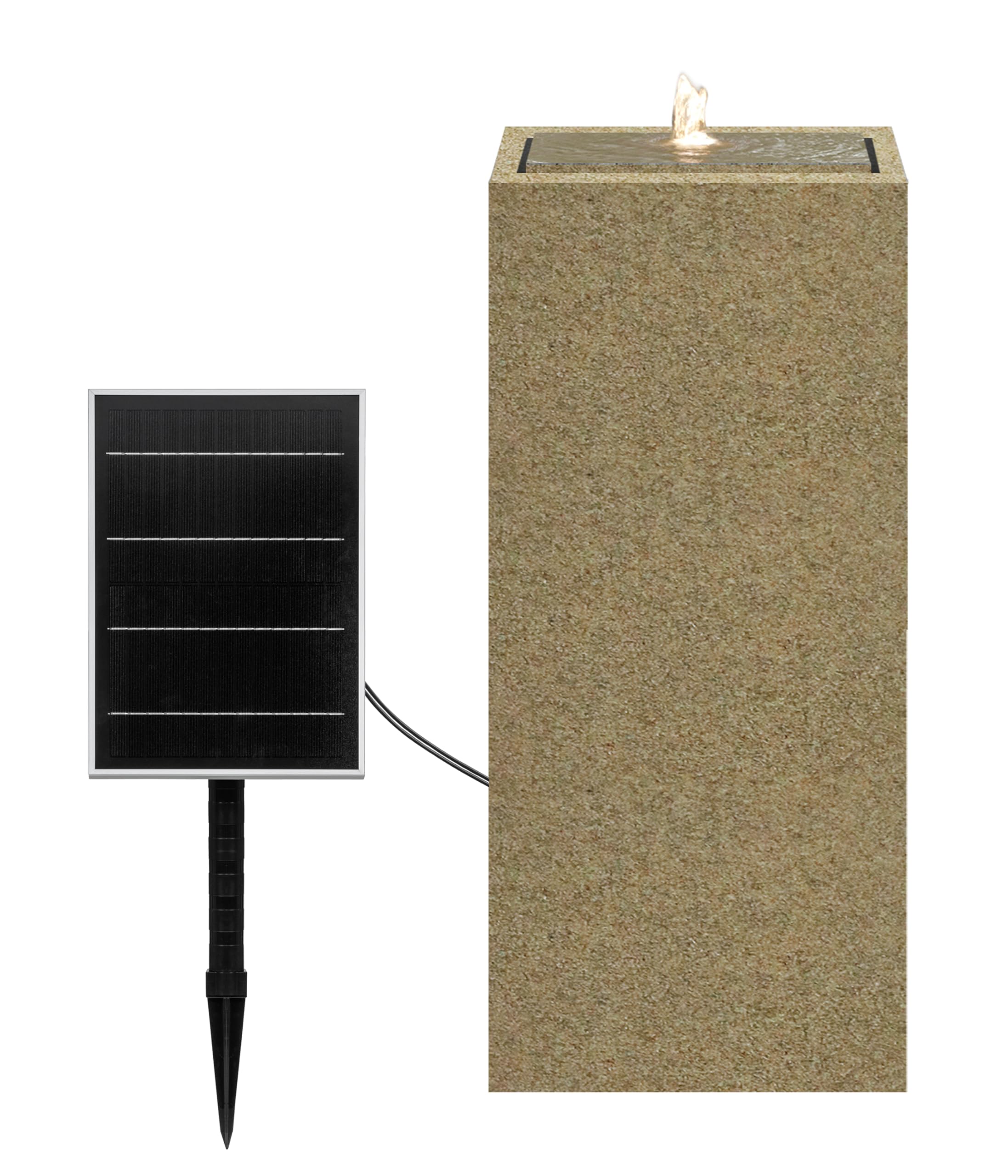 Dehner Solarbrunnen Glonn, Solarbrunnen frostbeständig, Brunnen für Außen, mit LED Beleuchtung, ca. 90 x 35 x 35 cm, Polyethylen, braun
