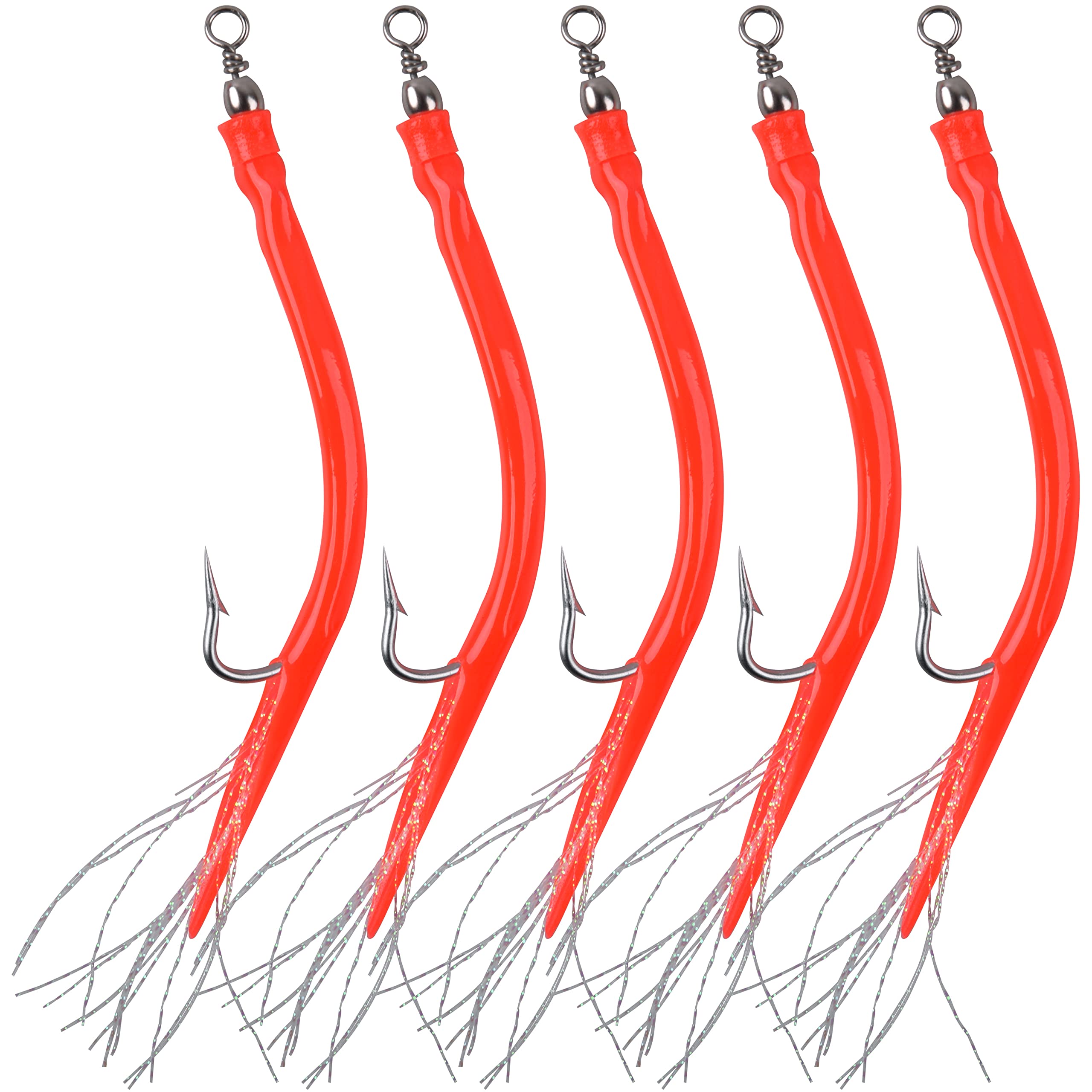 Striped Bass Tube Lures Trolling Lures Saltwater Cod Rig Tube Teaser with Stainless Steel EEL Hook Barrel Swivel for Offshore Trolling Striper Bass Big Game Fishing (Red 7/0)