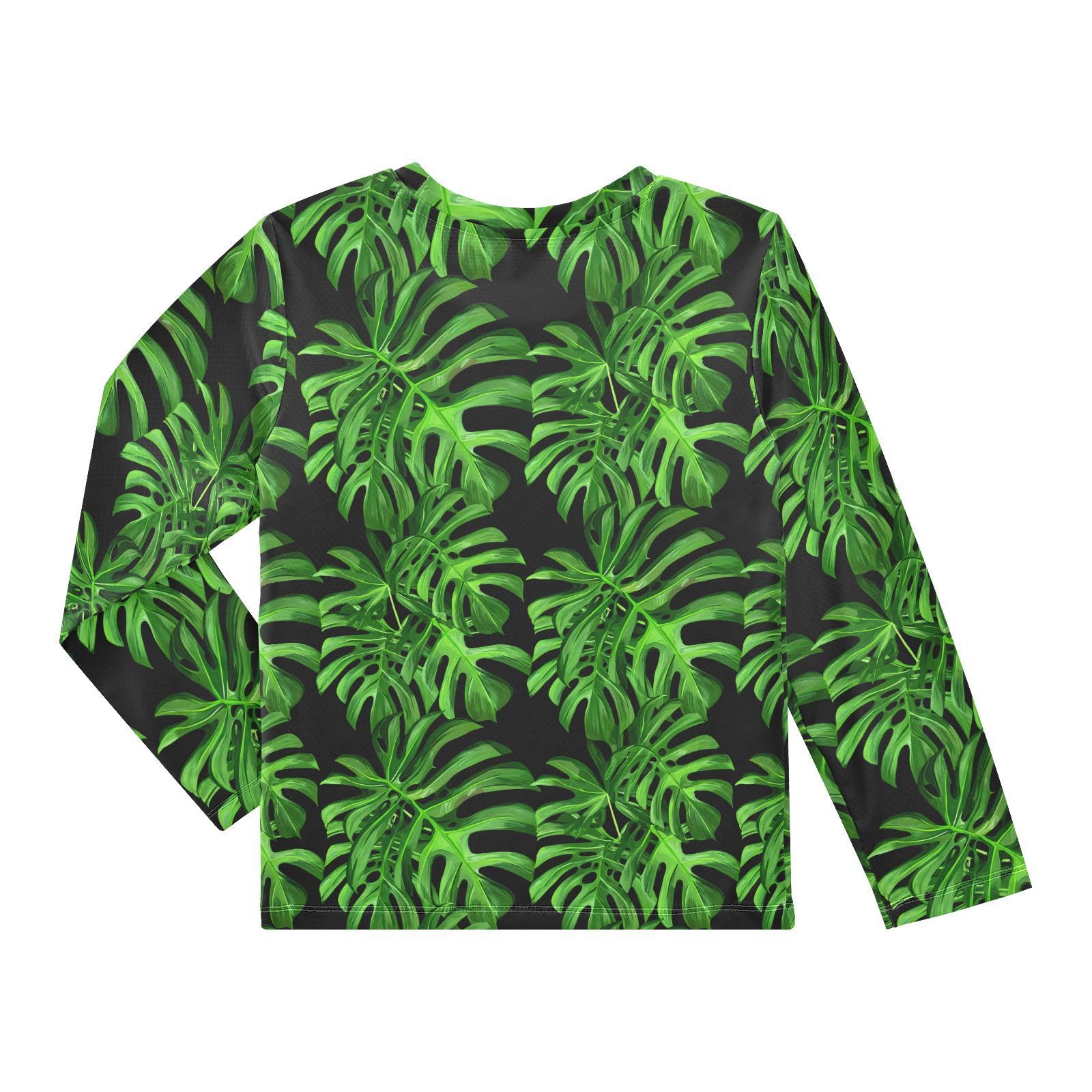 DOMIKING Monstera Leaves Black Boys Long Sleeve Rashguard Shirt Kids Quick Dry Swim Shirt for Kids Toddler 9-10T