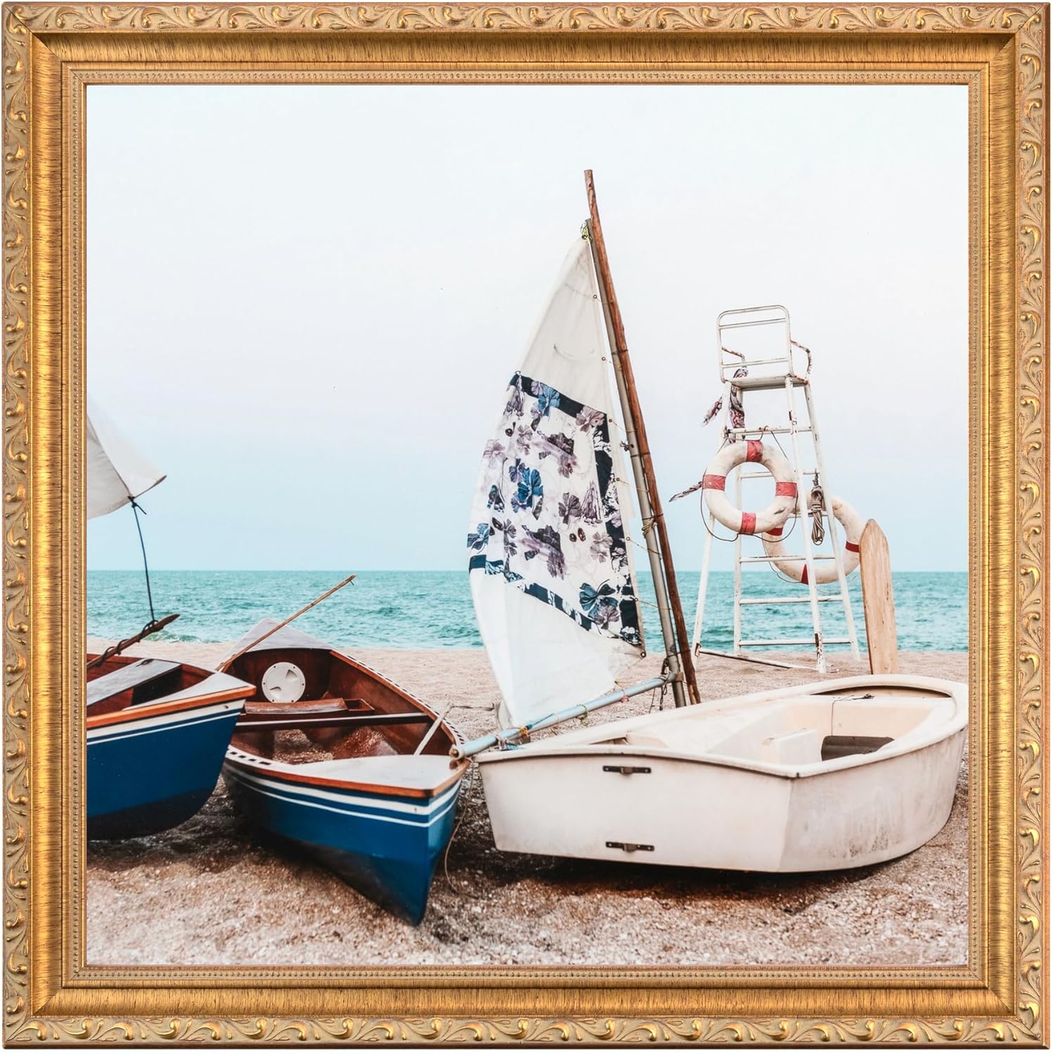 ArtToFrames 9x12 Inch Gold Picture Frame, This 1.40 Inch Custom Wood Poster Frame is Gold with Beads - Comes with Foam Backing 3/16 inch and Regular Glass (FBPLD10051-9x12)