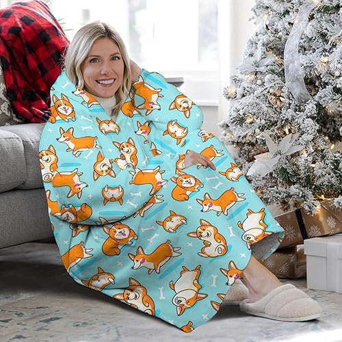 Miniatura 3 de Lovely Pugs Wearable Oversized Blanket, Sherpa Blanket Hoodie with Super Pockets, Super Warm Fuzzy Pullover for Women & Men