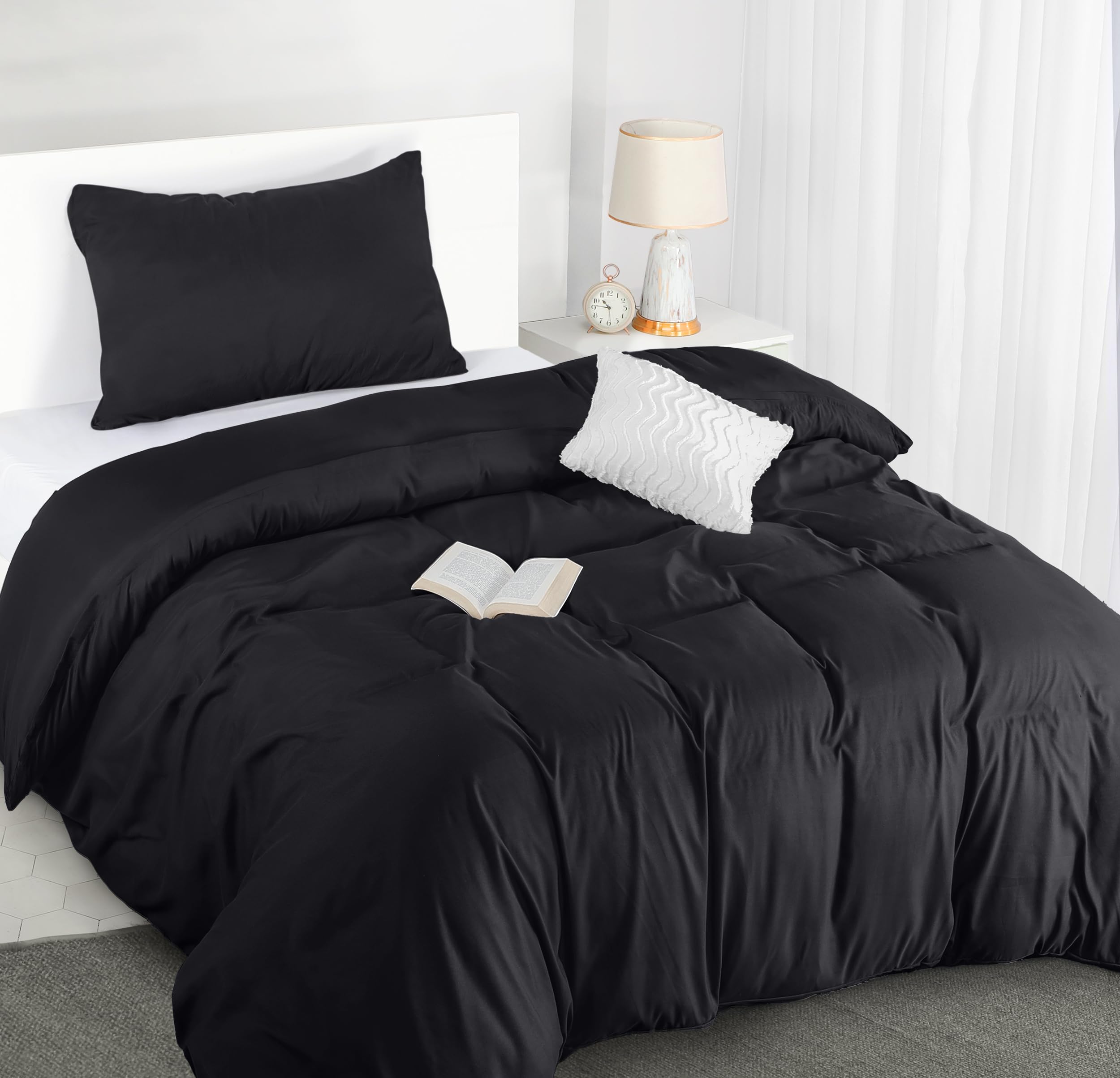 Utopia Bedding Copripiumino Singolo - Microfibra Copripiumino 135x200cm + Federa 50x75cm - Nero
