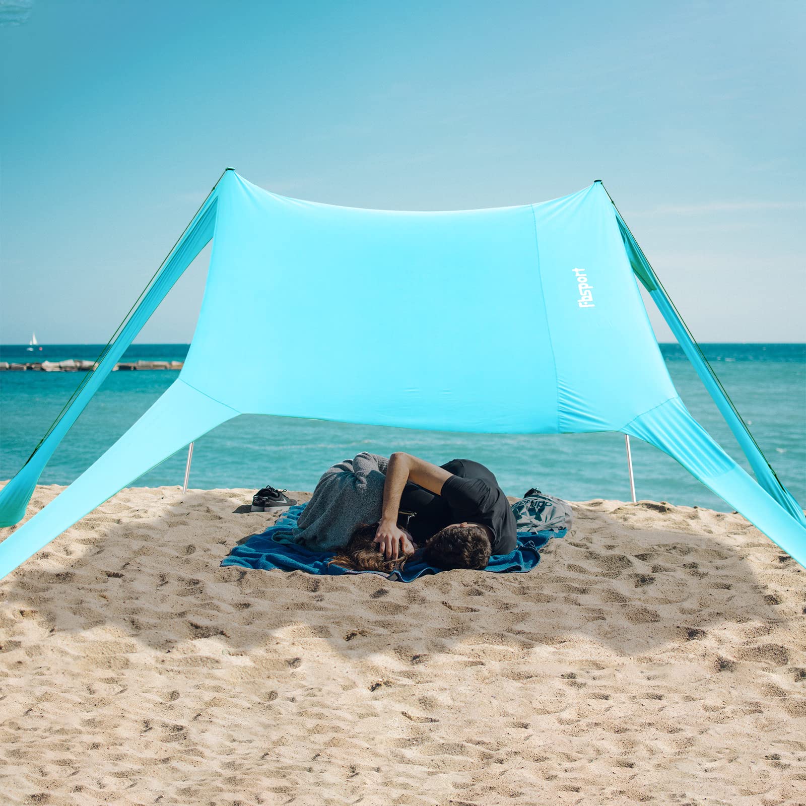Tenda Portatile da Spiaggia con Protezione dai Raggi UV UPF 50+, Ancoraggi per la Sabbia e Barre in Alluminio per Cortile, Campeggio, Pesca e Picnic