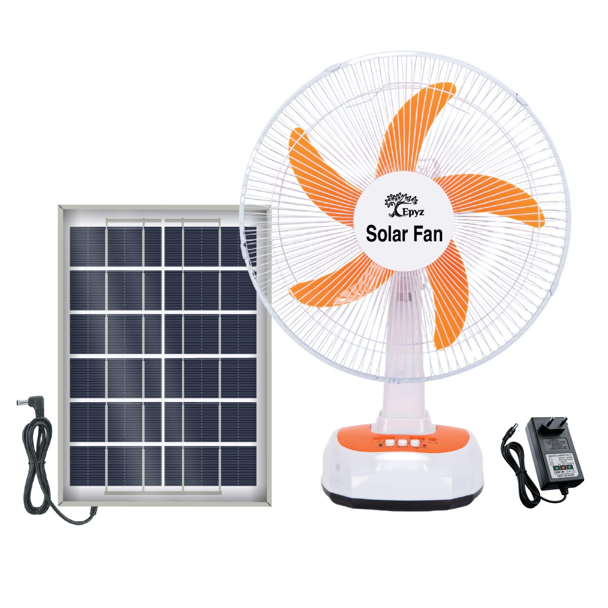 Epyz 16inch Solar Portable High Speed 3 Gear BLDC Fan Adjustable Pedestal and Rechargeable Solar Fan for Indoor Housing, Office, Camping (Pack of 1, 8800 mAh Battery)-image-26