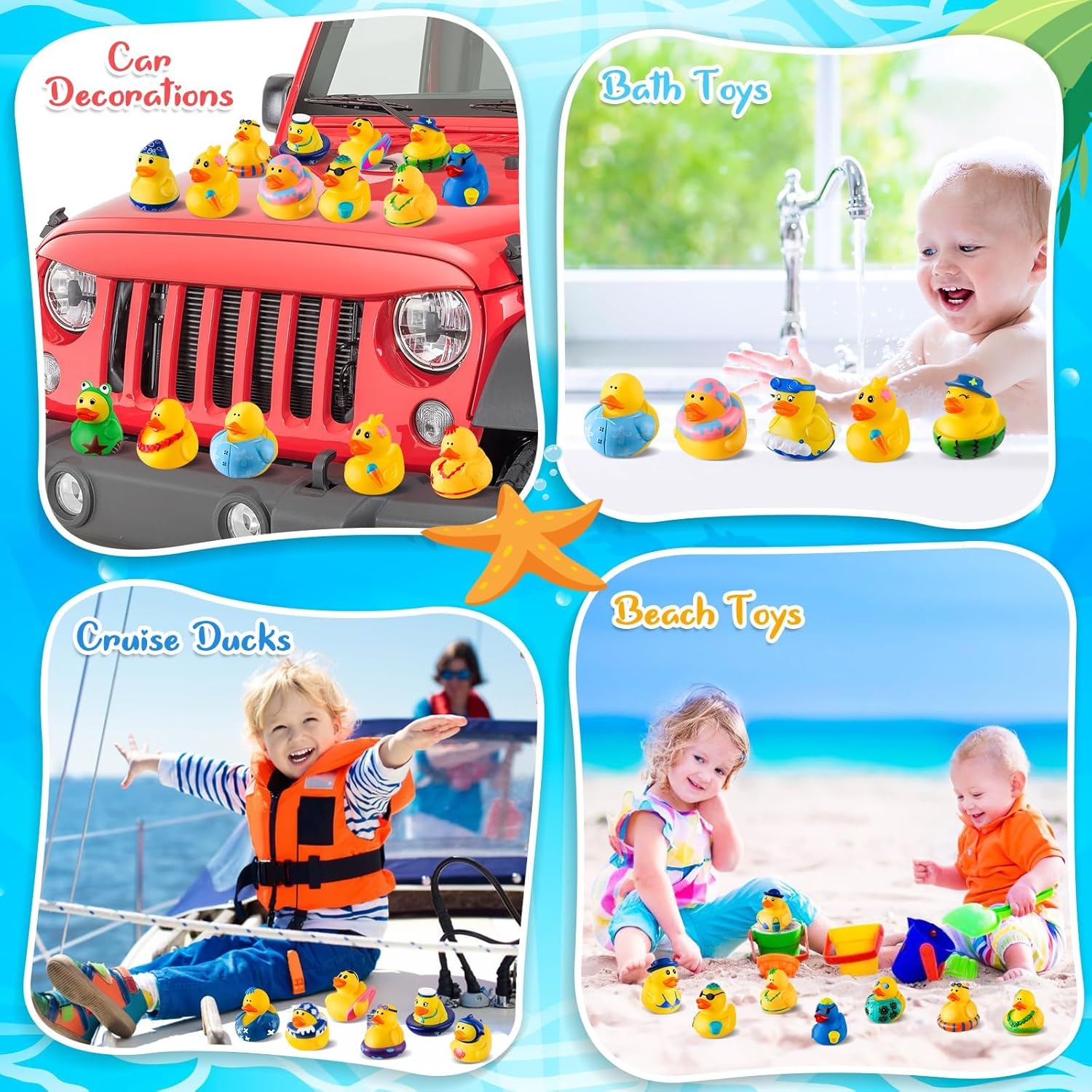 48 Pcs Summer Rubber Ducks with a Bag, Rubber Ducks for Ducking, Beach Ducks for Jeeps, Water Games Duckies, Swimming Pool Cruise Toys, Summer Holiday Party Favors, Easter Basket Stuffers for Kids