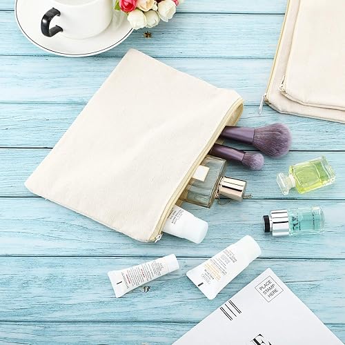 Vista 4 de 16 bolsas de cosméticos multiusos con cremallera, bolsas de maquillaje de lona de algodón, bolsa de viaje, bolsa de aseo para lápices, bolsa