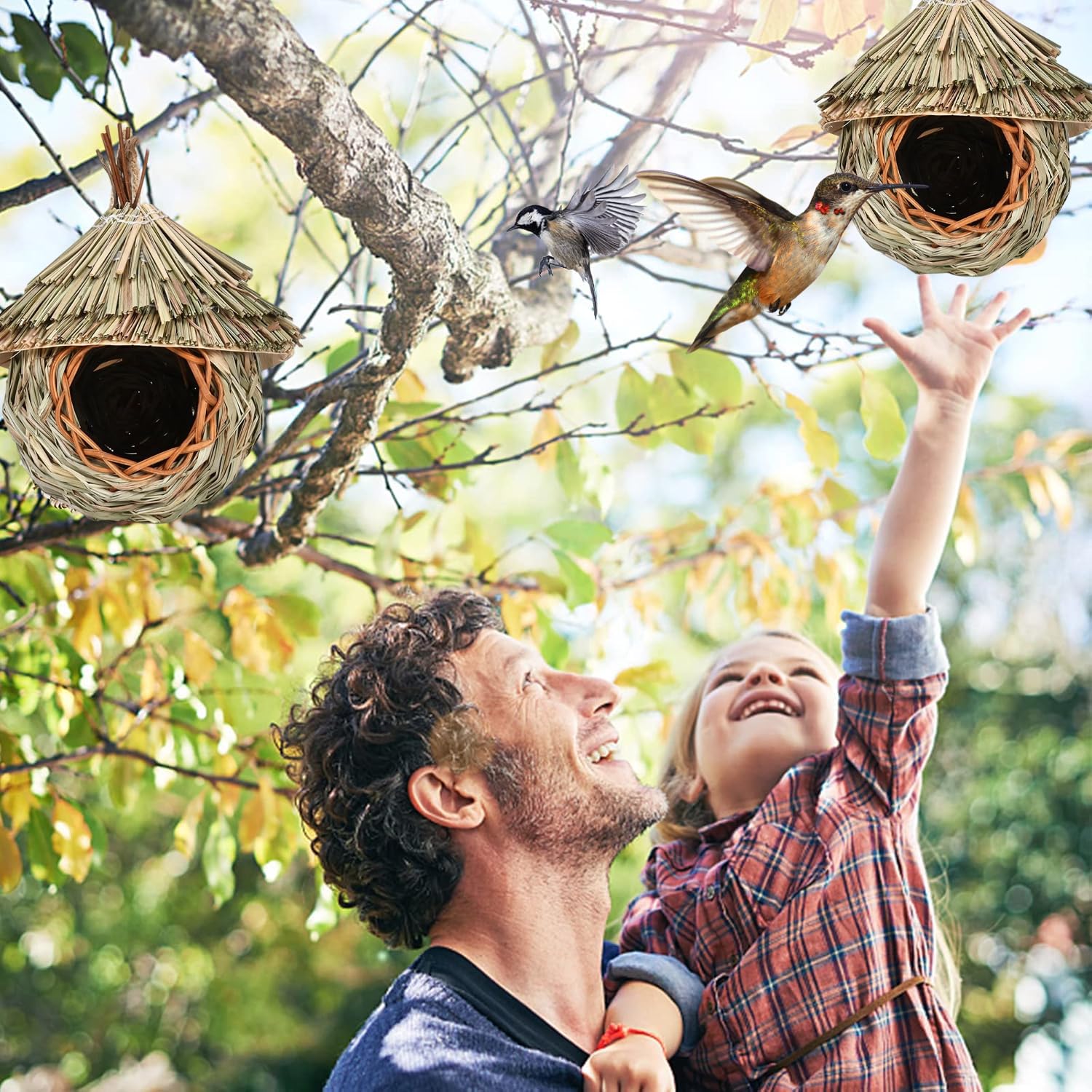 2 Stück Nistkästen, Vogelnest, Handgewebte Vogelhäuser, Vogelhäus zum Aufhängen, Gras Bird Nest für Wellensittich Meise, Hummingbird, Amsel, Kanarienvogel, Rotkehlchen und Zaunkönig