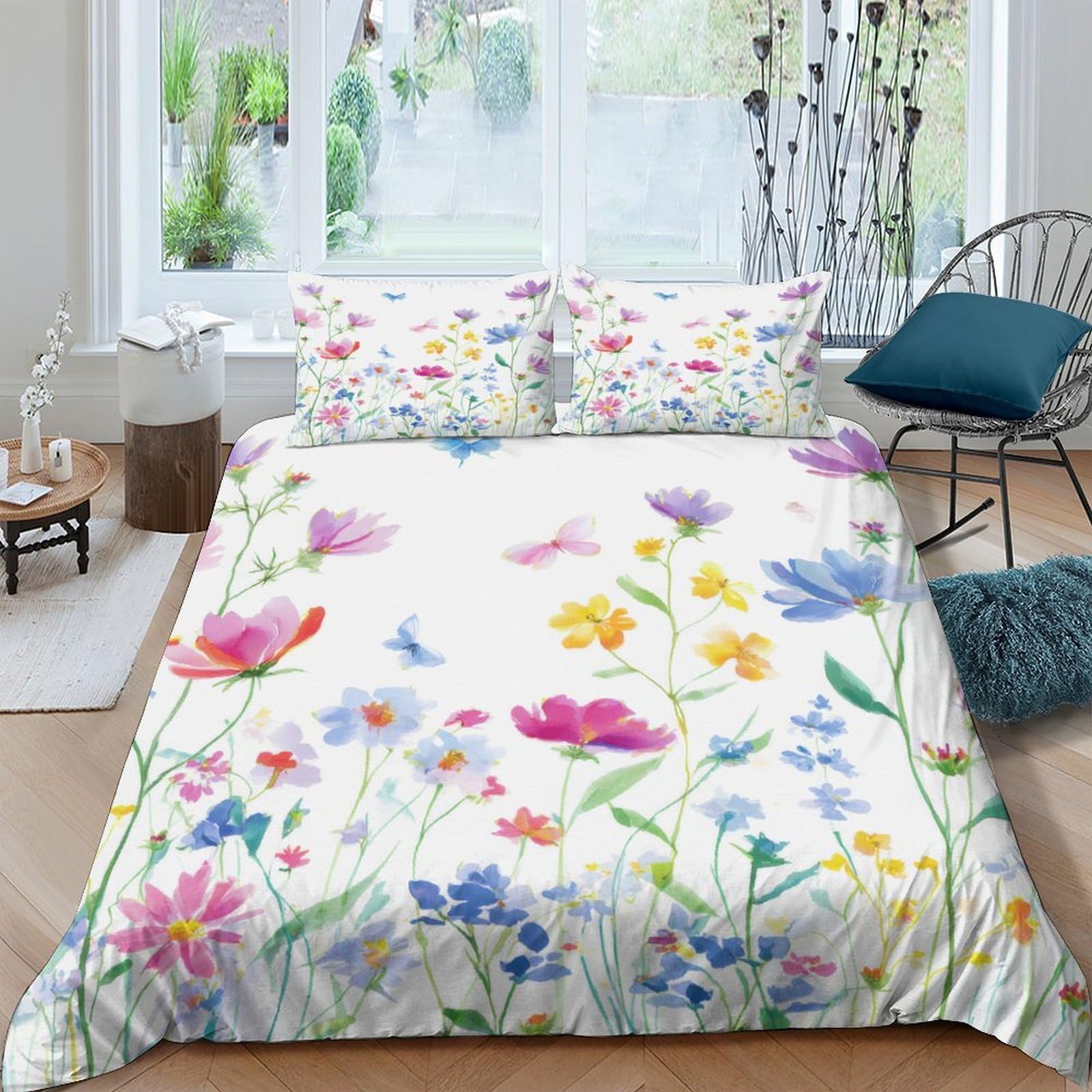 Ctjqhvkz Style-4 3D Printed Wildflower Fitted Sheet Microfiber Soft Colourful Meadow Bed Cover For Bedroom Guest Room Decor Single（135X200cm）