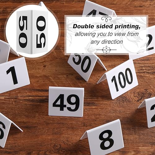 Miniatura 3 de Tuanse 100 piezas de números de mesa acrílicos del 1 al 100 tarjetas minimalistas de doble cara para mesa de restaurante, boda, tienda de campaña