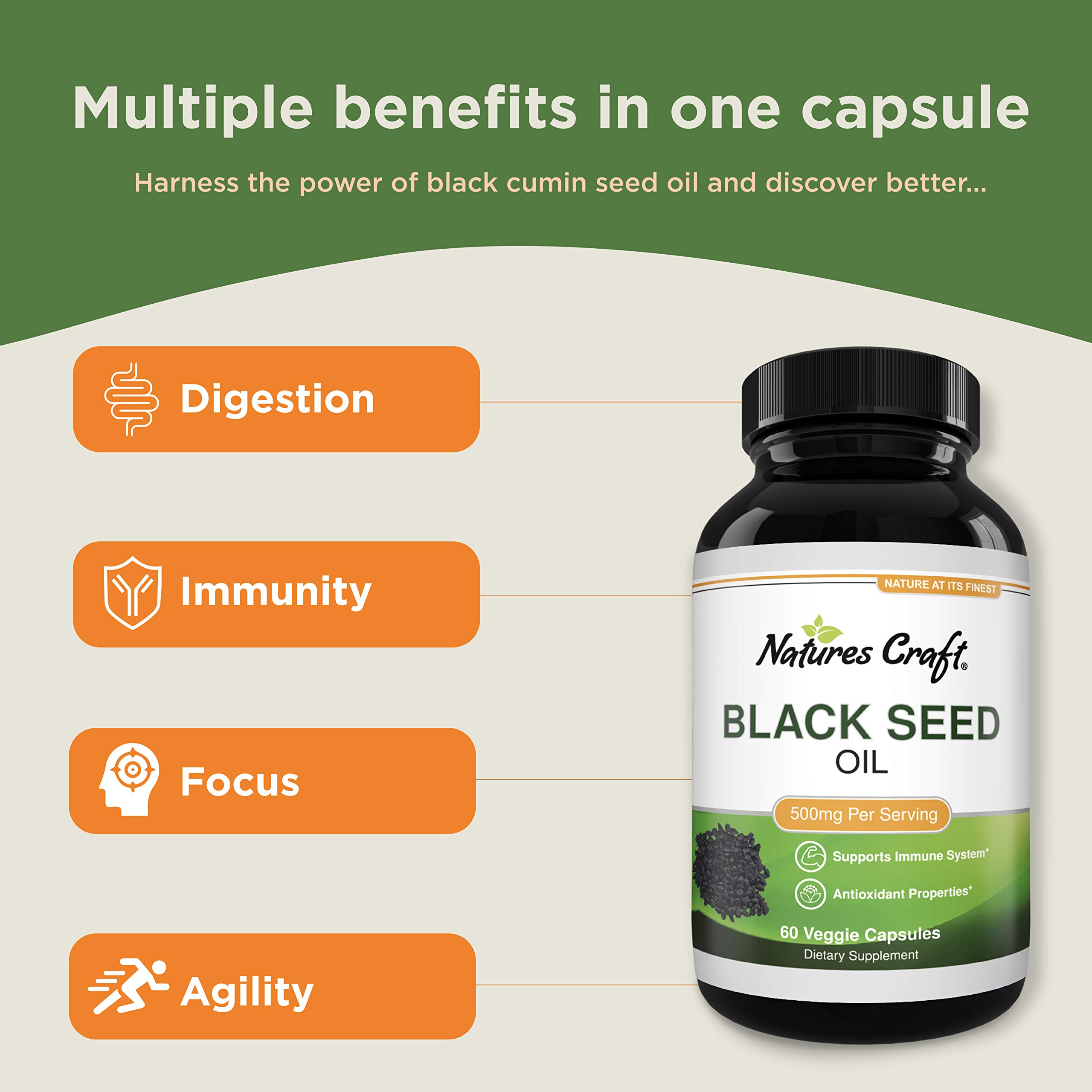 Black Cumin Seed Oil Capsules Nigella Sativa Focus Supplement and