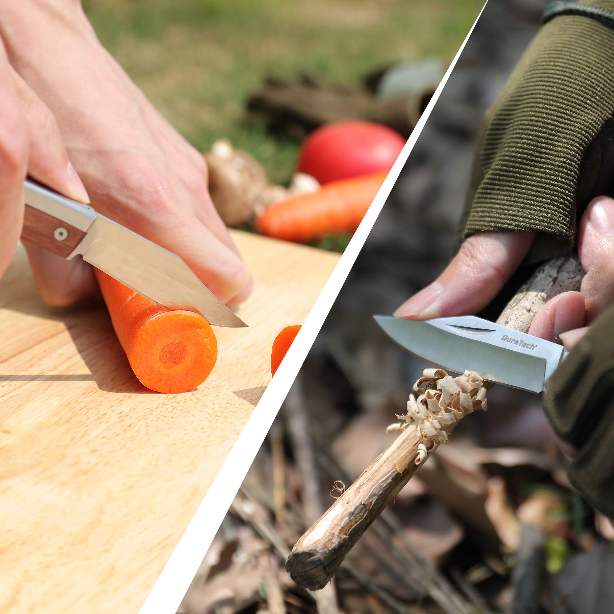 DURATECH Navaja Plegable, Cuchillo de Acero Inoxidable con Mango de Madera, Liviana y Compacta, Cuchillo Plegable de Bolsillo para Camping, Picnic, Senderismo