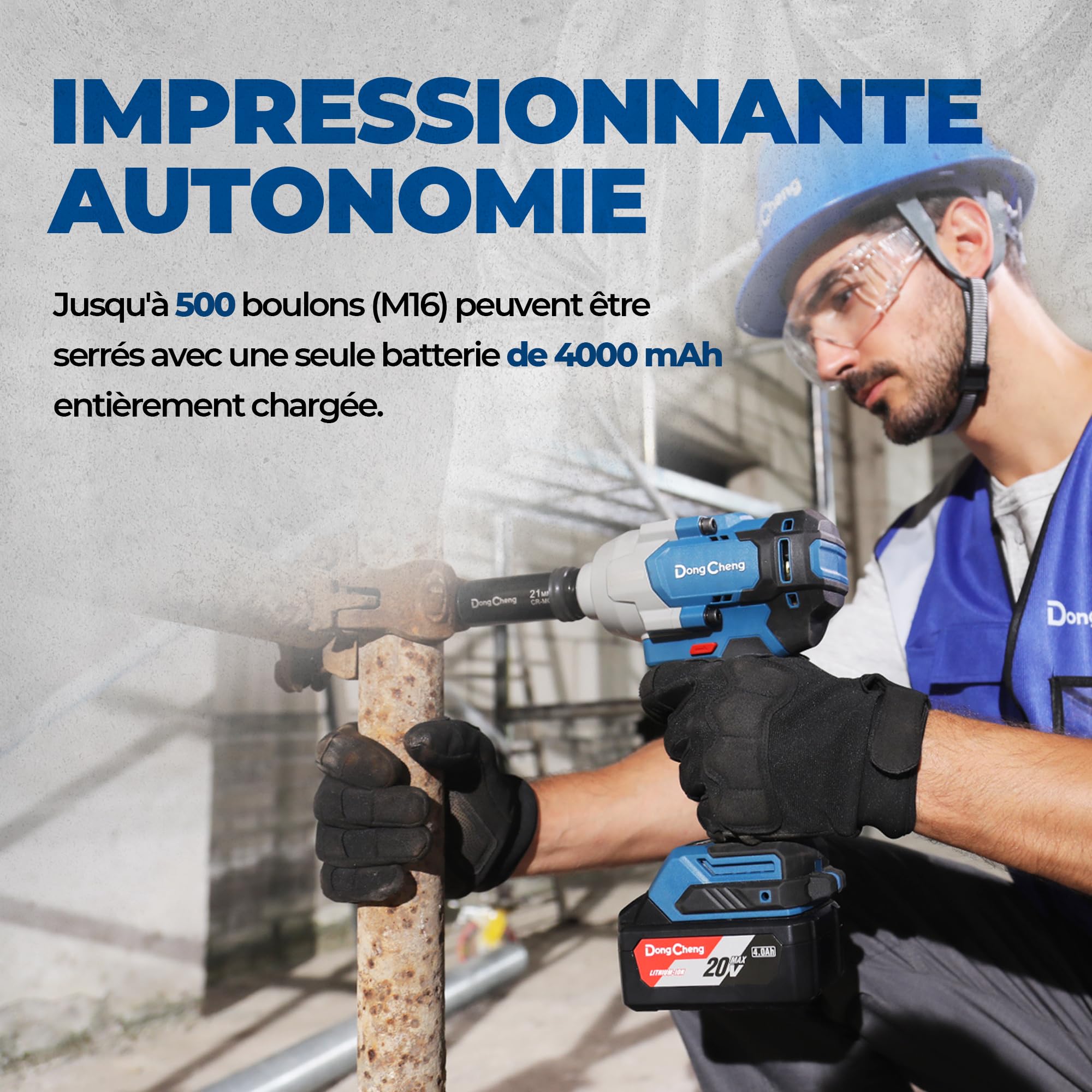 Clé à choc sans fil Dong Cheng 20V sans balais 698 Nm 2200 tr/min 1/2 pouce avec boîte de rangement 2 batteries 4,0 Ah