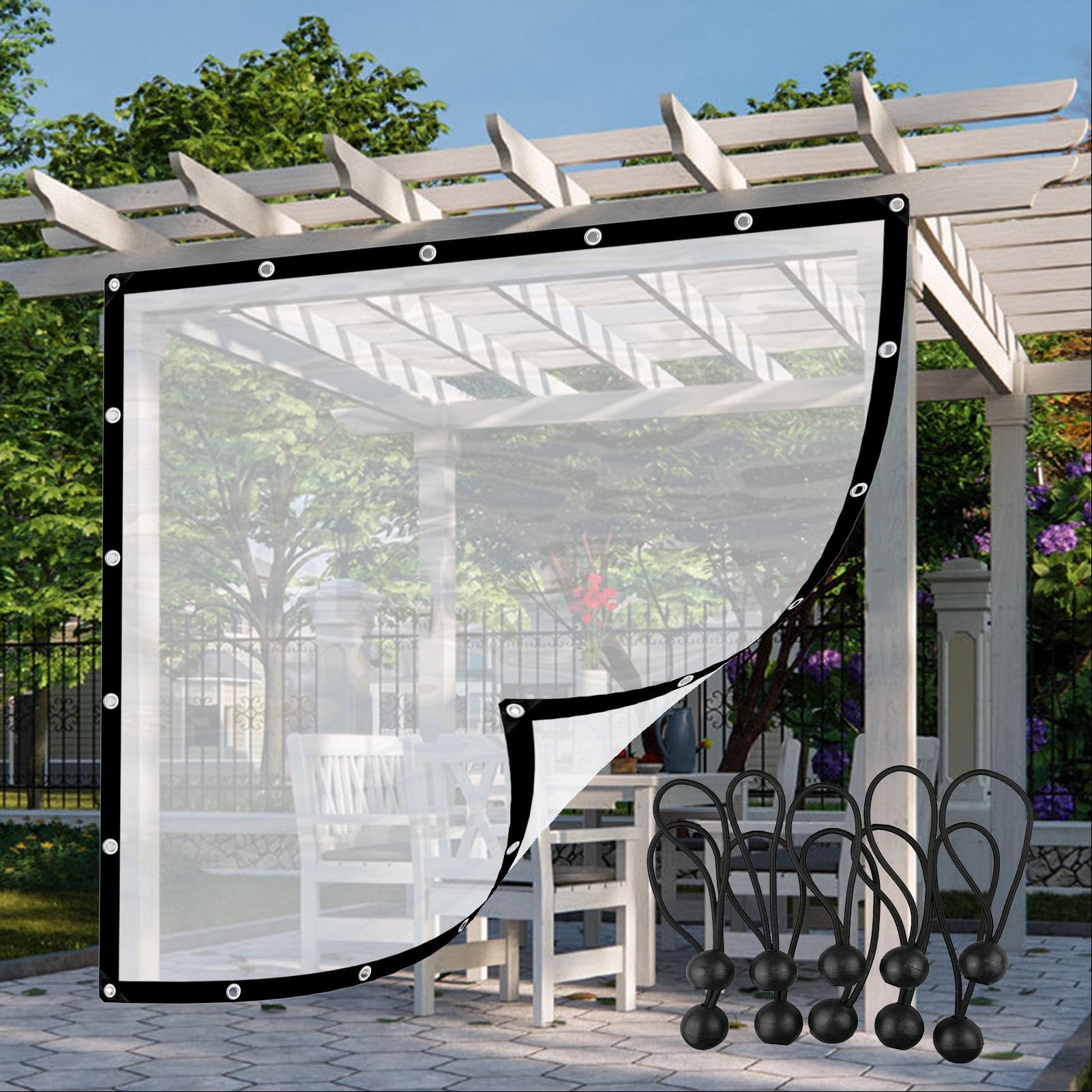 Rideaux en bâche transparents imperméables en PE pour patio et pergola