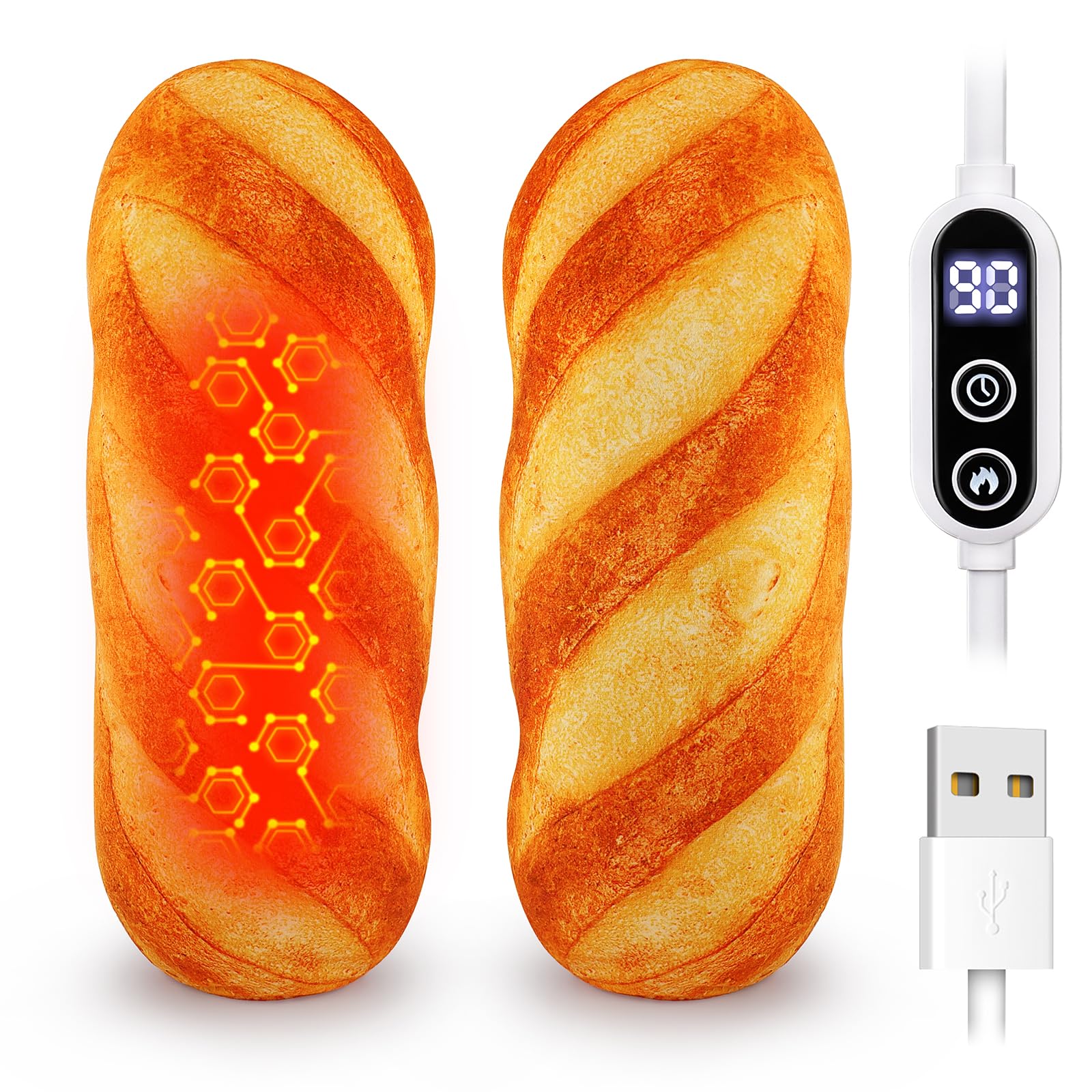 Sprinqdawin Baguette Bread Heating Pad-USB Heated Plush Stuffed Pillow for Period Cramps and Menstrual Pain Relief,20” Portable Electric Bread Plush