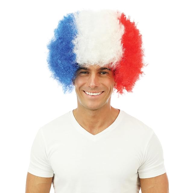 P'tit Clown 23988 - Peluca afro azul, blanco, rojo