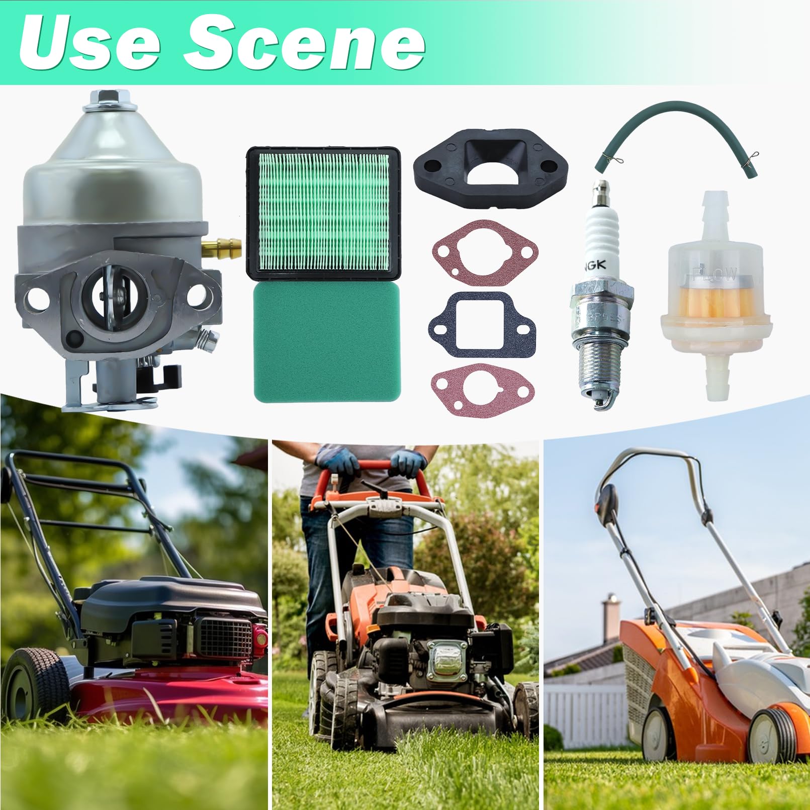 ADEFOL Kit de Carburador para Honda Motor GCV190 y Cortacésped HRB217 HRX217, Carburador + Filtro de Aire + Juntas + Bujía Accesorio Piezas de Repuesto Kit 9 en 1