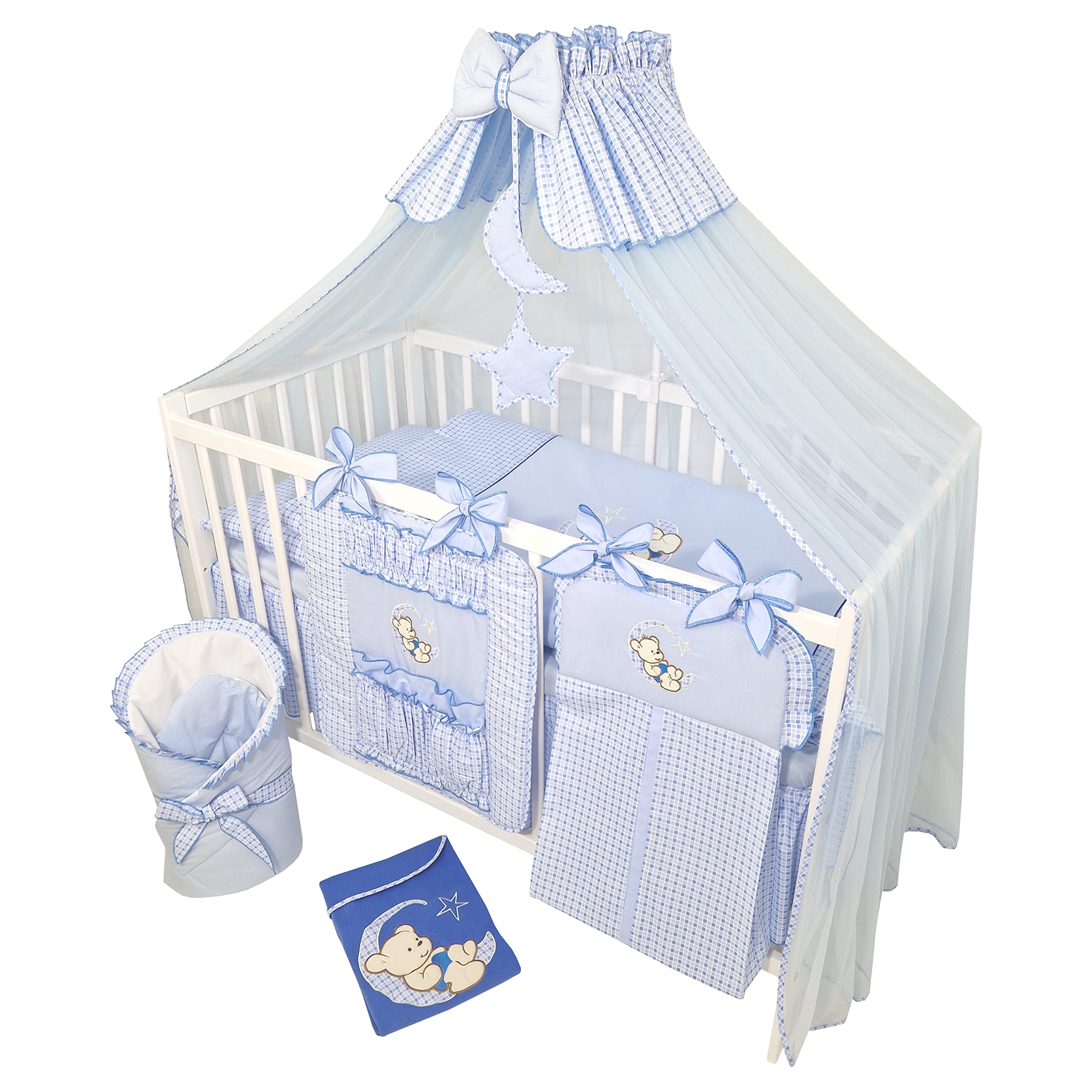 Lit bébé complet bois massif matelas réglable ensemble literie 16 pièces Timmi
