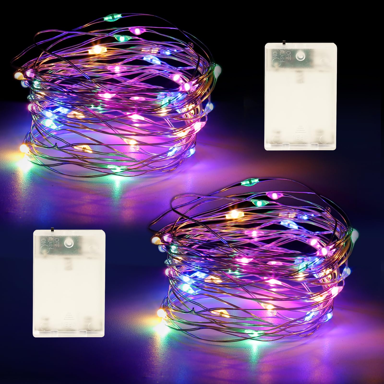 YPHSOL Fairy Lights Battery Operated String Lights 16.4ft 50LED Flashing and Constant Light Waterproof Silver Wire for Christmas DIY Party Wedding Decoration (Multicolor, 4 Pack): Multicolor 2 Pack