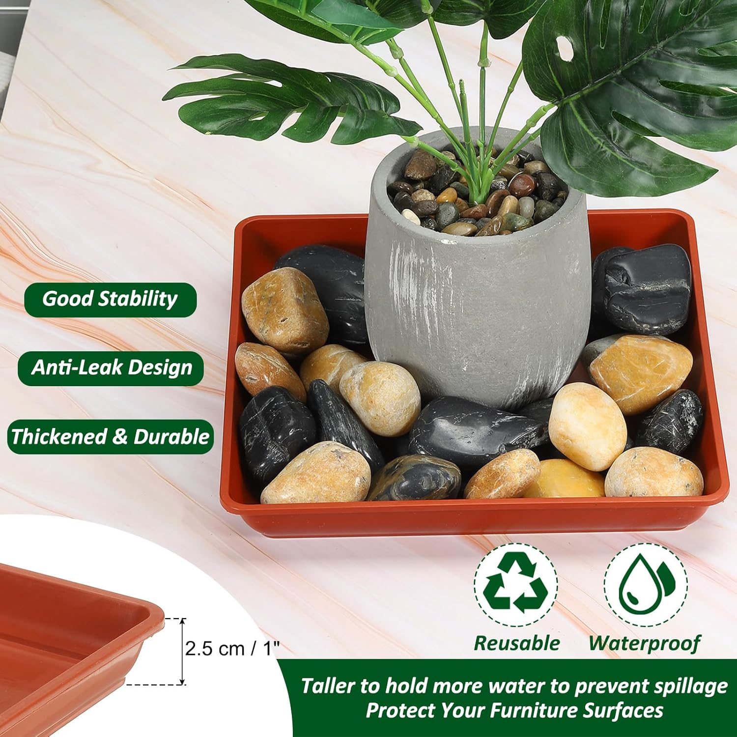 PATIKIL 7 Inch Plant Saucer Tray, 10 Pack PP Plastic Square Plant Saucer Flower Planter Drip Tray for Indoors Outdoors Patio Balcony, Terracotta