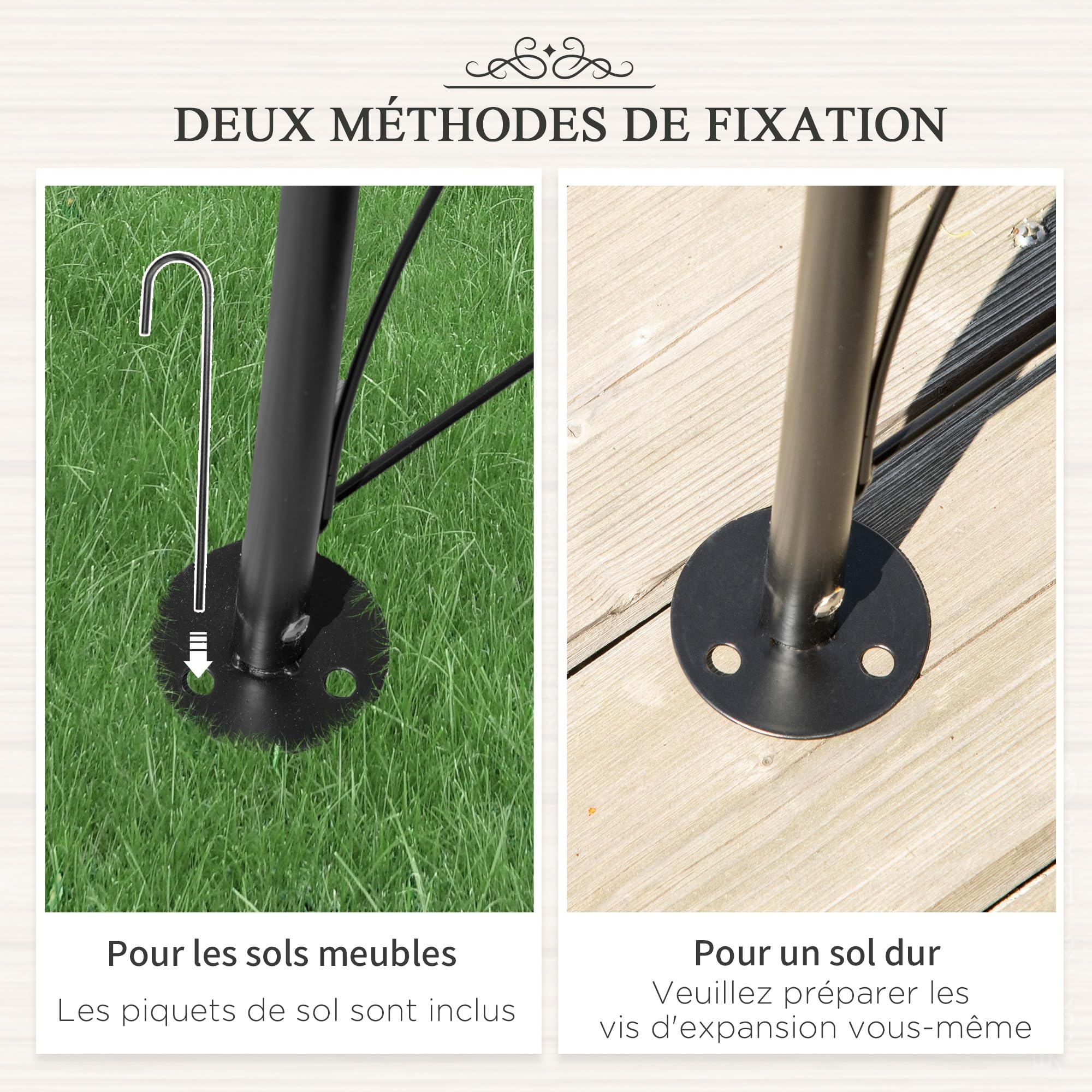 Outsunny Arche de Jardin Arche à rosiers Treillis tuteur Plantes grimpantes - Style Fer forgé dim. 114L x 30l x 230H cm métal époxy Noir
