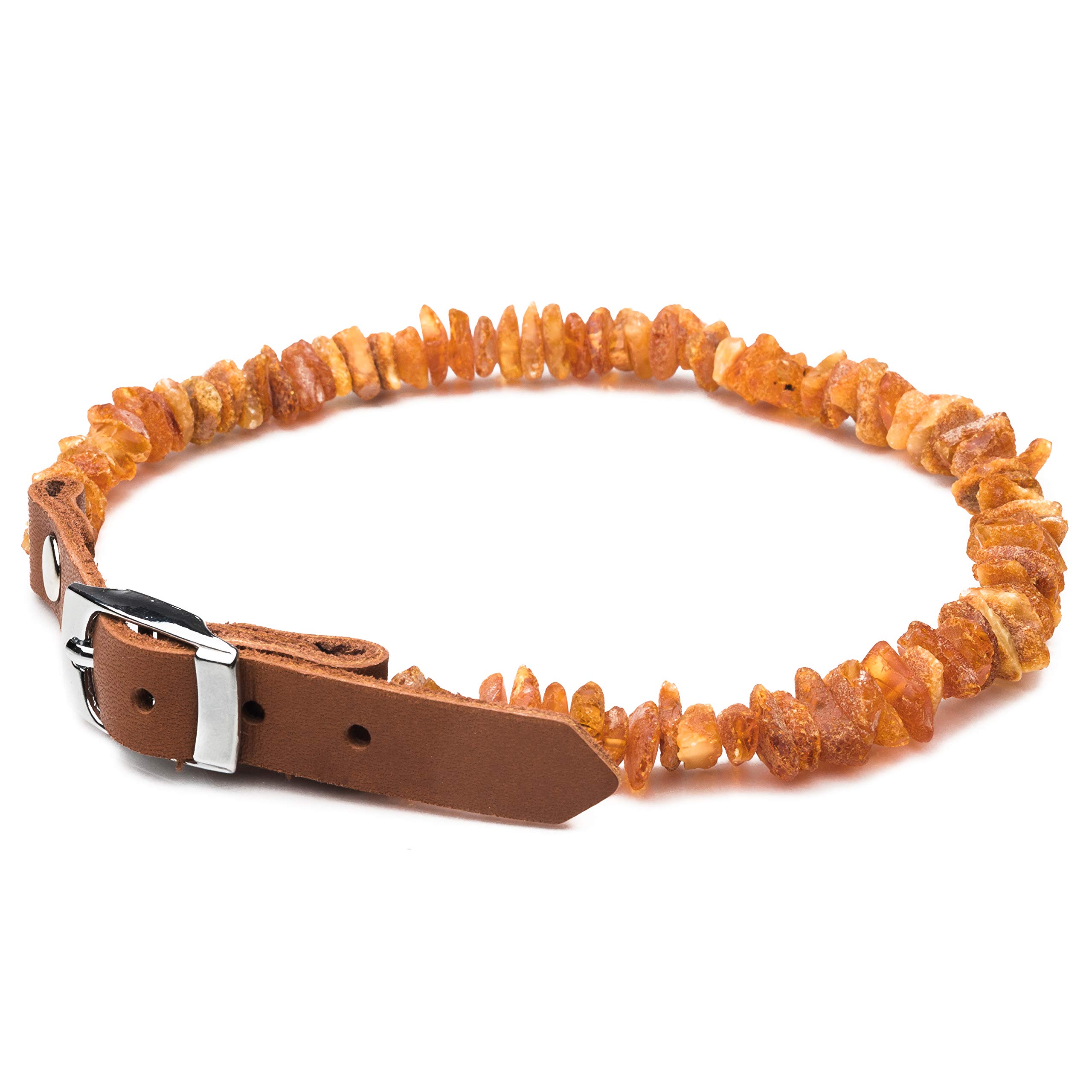 Bernsteinhalsband für Hunde & andere Haustiere – Handgemacht aus echtem baltischen Bernstein – Echtes Leder – Verstellbar – Geschenkverpackung – Größen 25-30 cm