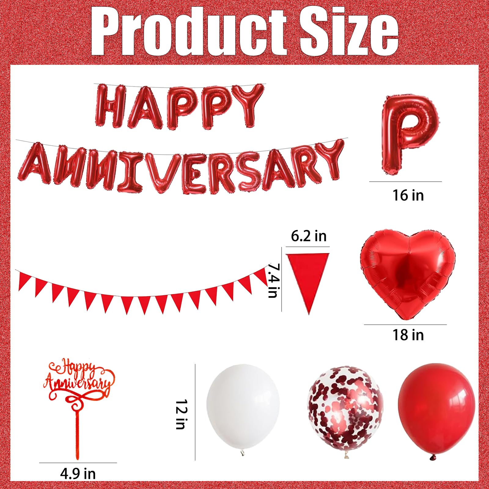 Happy Anniversary Decorations, 48Pcs Red Romantic Wedding Decoration Set including Heart Foil Balloon - Image 3