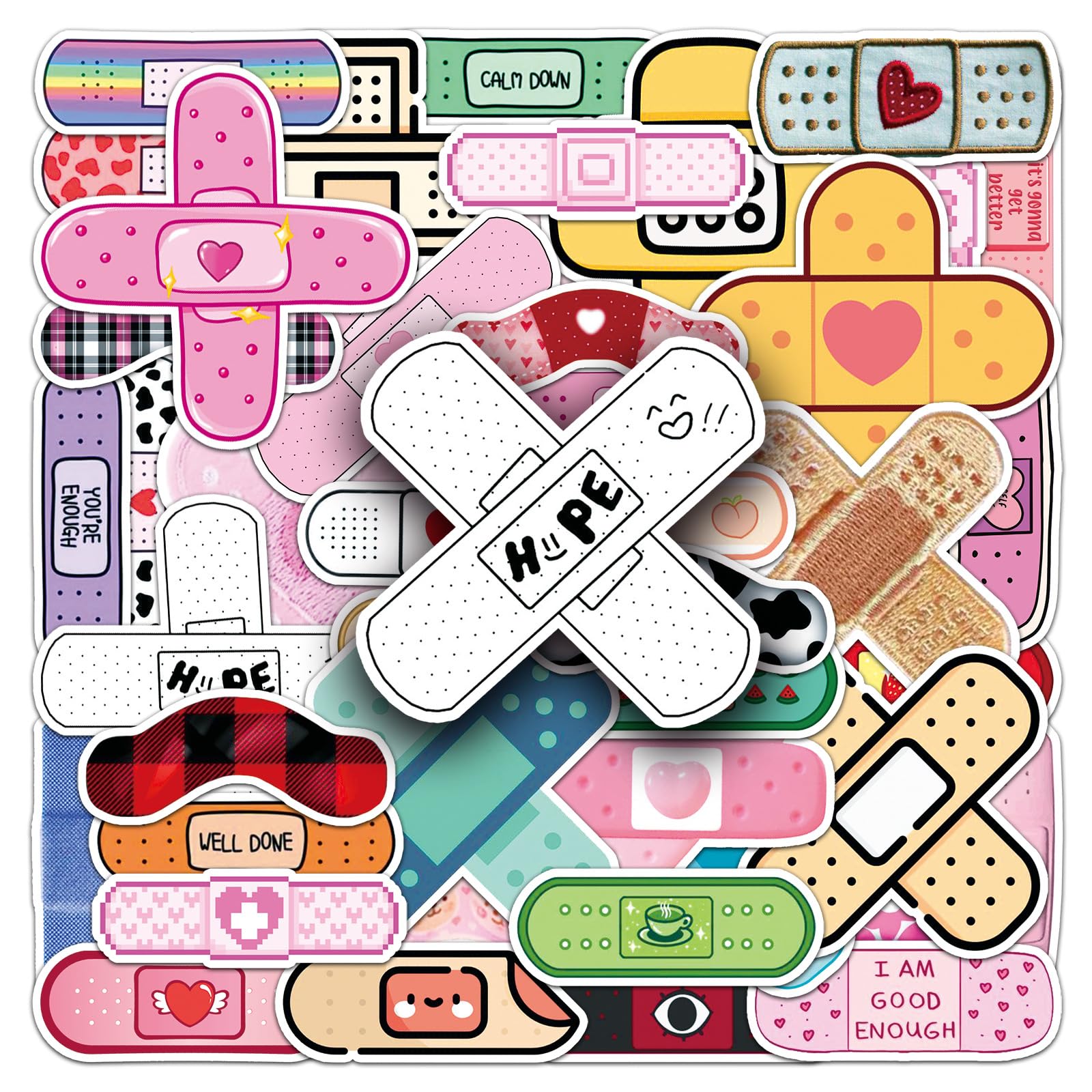 Lylsdsb Band Aid 50Pcs Positive Plaster Stickers Healing Quote Vinyl Decals For Laptops Skateboards Luggage Helmets Bikes And Phones Fans Lovers And Uplifting Vibe Enthusiasts