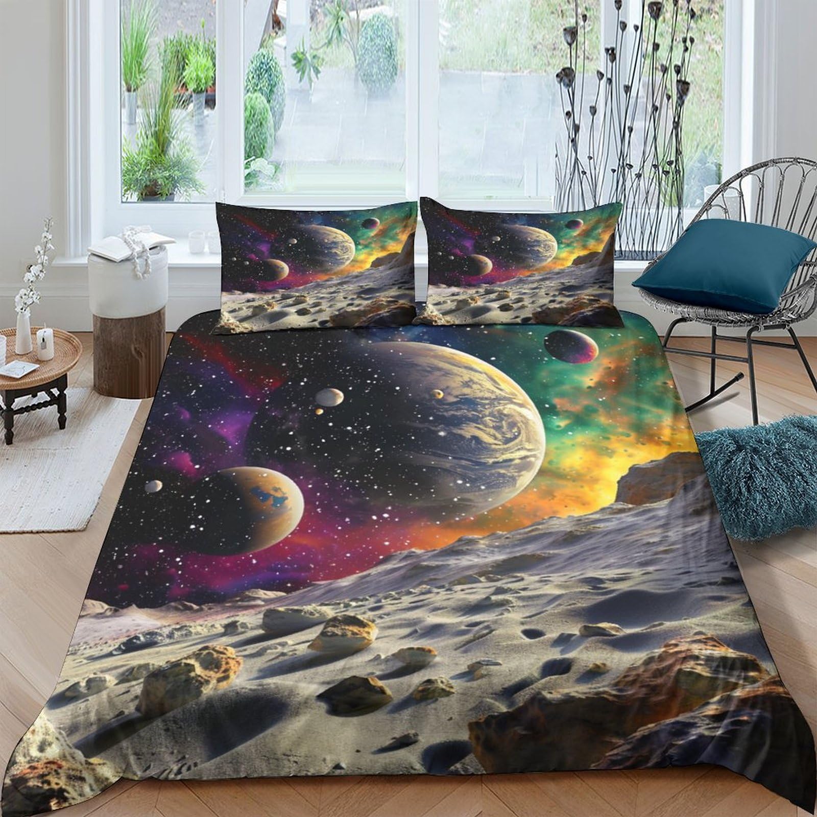 Housse de couette 200x200 planètes cosmiques en microfibre douce