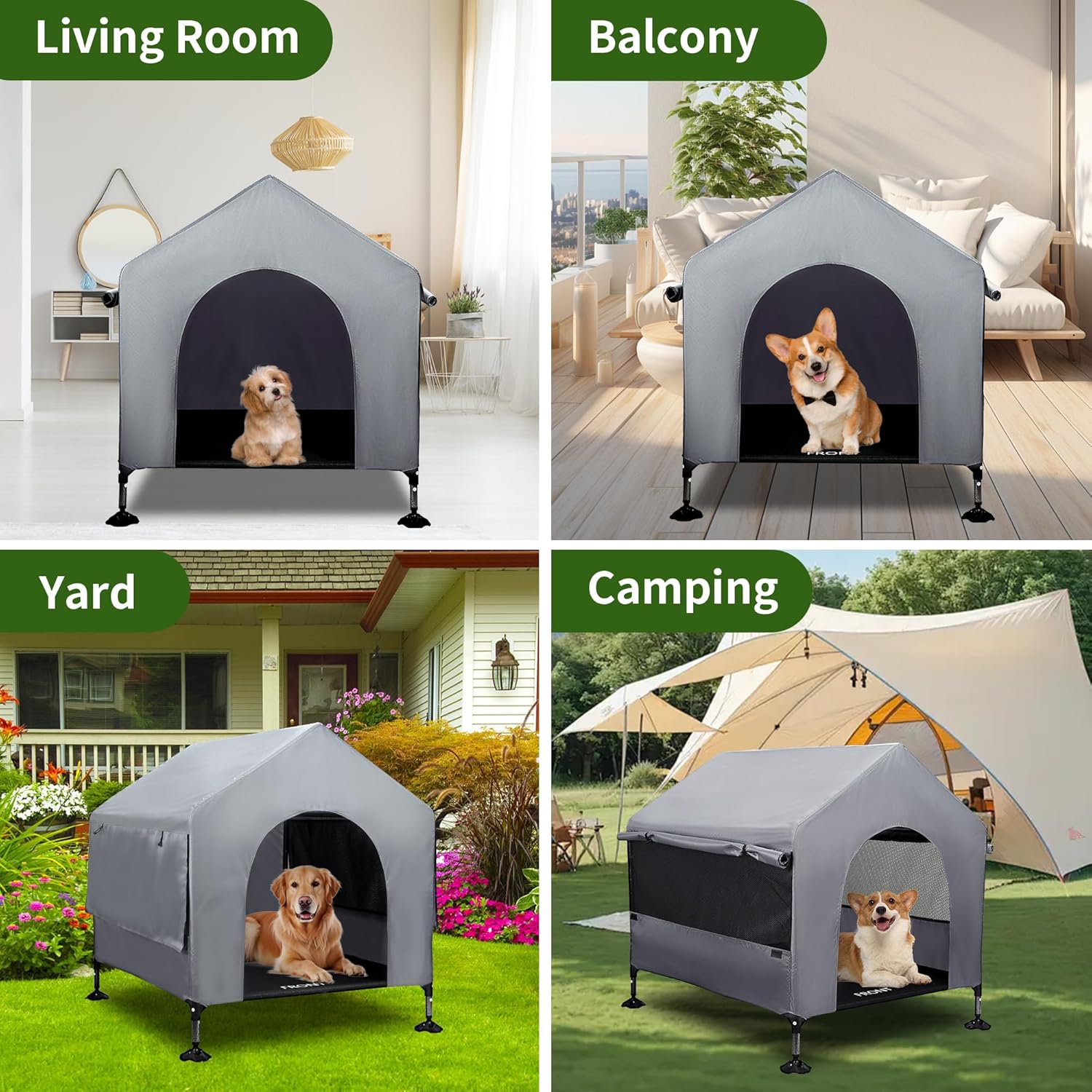 Summertrail 36" Large Dog House Outdoor Indoor with Breathable Mesh Windows-Elevated Dog Bed Cot Dog Tent Shade Shelter for Large Breeds with Canopy, Weatherproof Dog Kennel for Outside, Easy Clean