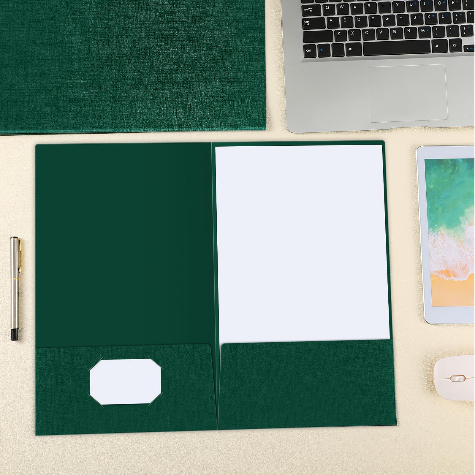 Präsentationsmappen aus Leinen mit 2 Taschen, Rechtsgröße, Steuermappen für Steuervorbereiter, Projektmappen für Steuersaison, Broschüren, Schulberichte, Grün, 25 Stück