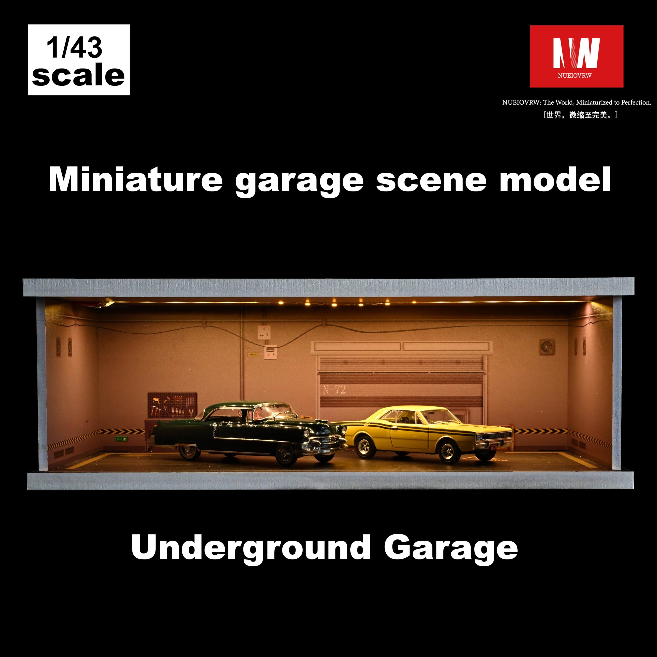 NUEIOVRW 1:43 Diorama Garage Model, Tri-Colour LED Lighting Model Cars Display - Image 4