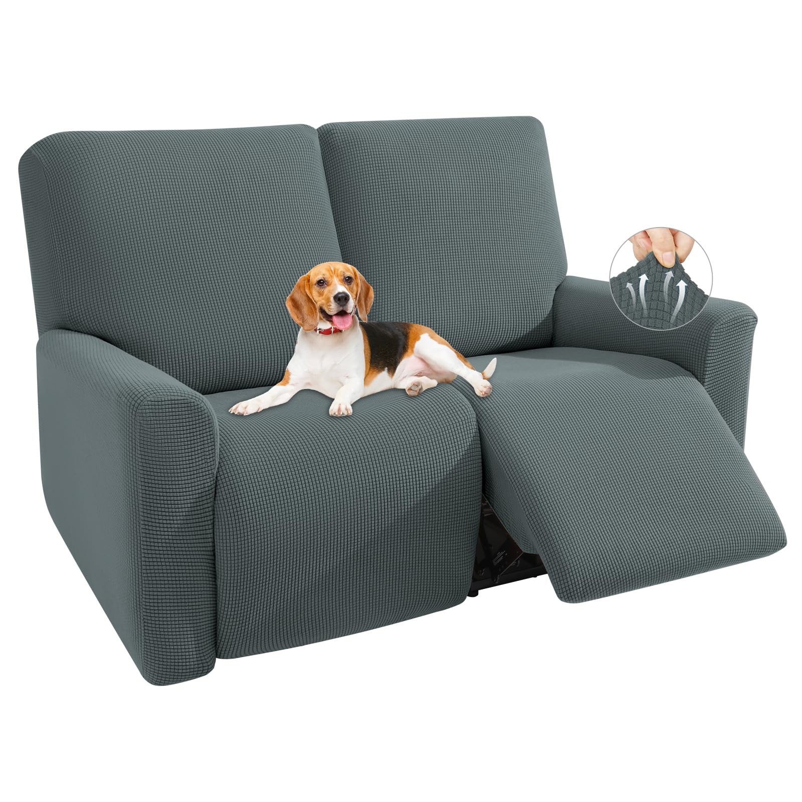 KEKUOU Recliner Loveseat Covers, 4 Pieces Stretch Recliner Sofa Covers for 2 seat Reclining Loveseat Couch, Furniture Prot...