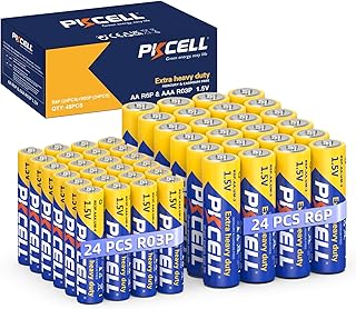 AAA Batteries and AA Batteries 48-Count Combo Pack,Include 24 AAA R03P+24 AA R6P Battery,1.5V Carbon Battery for Wireless Mouse Clock Remote Controls Flashlights (48-Count)