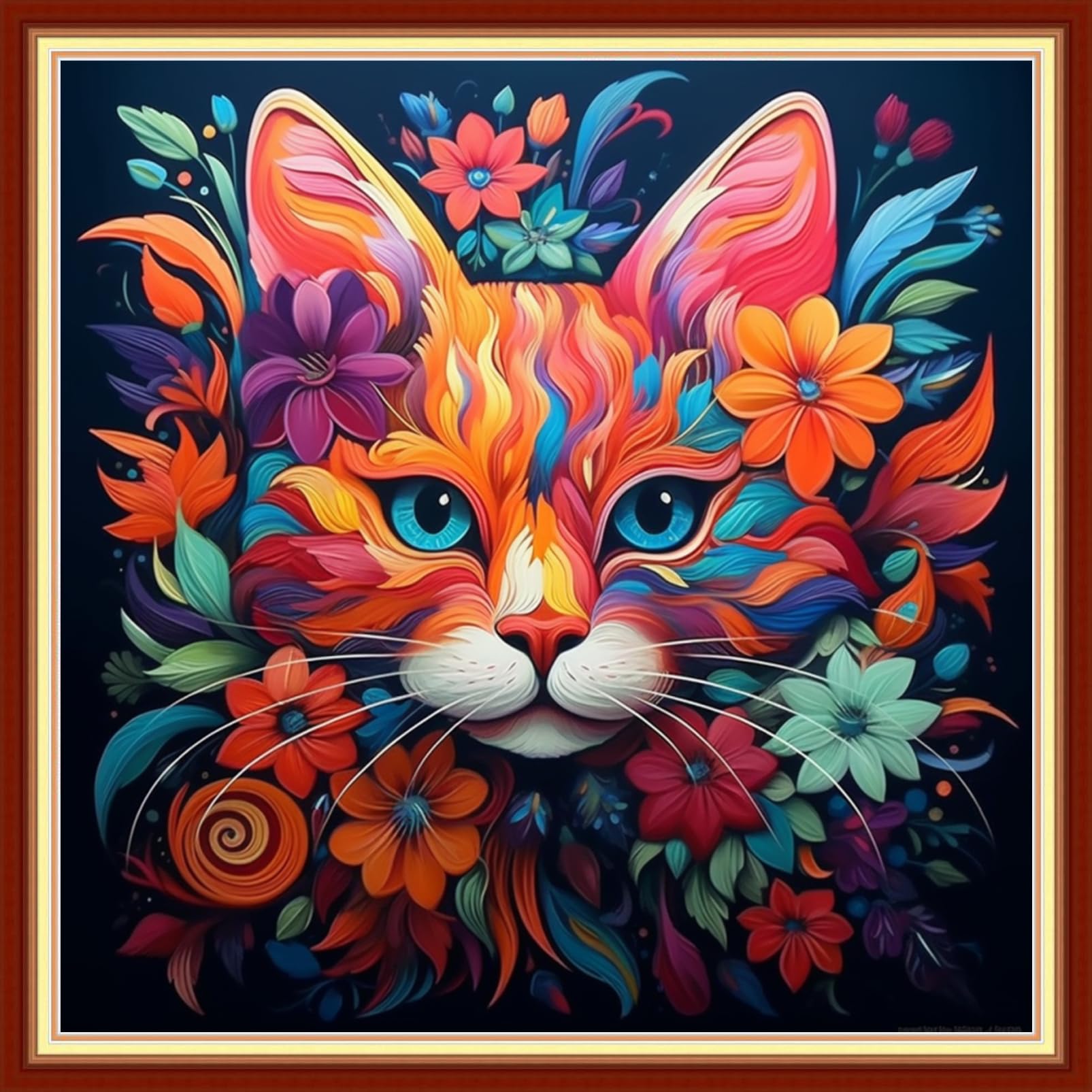 Joyhoor Stamped Cross Stitch Kits for Beginners, Needlepoint Kits for Adults, 11CT Counted Embroidery Kits-Magic Cat 18x18 inchs